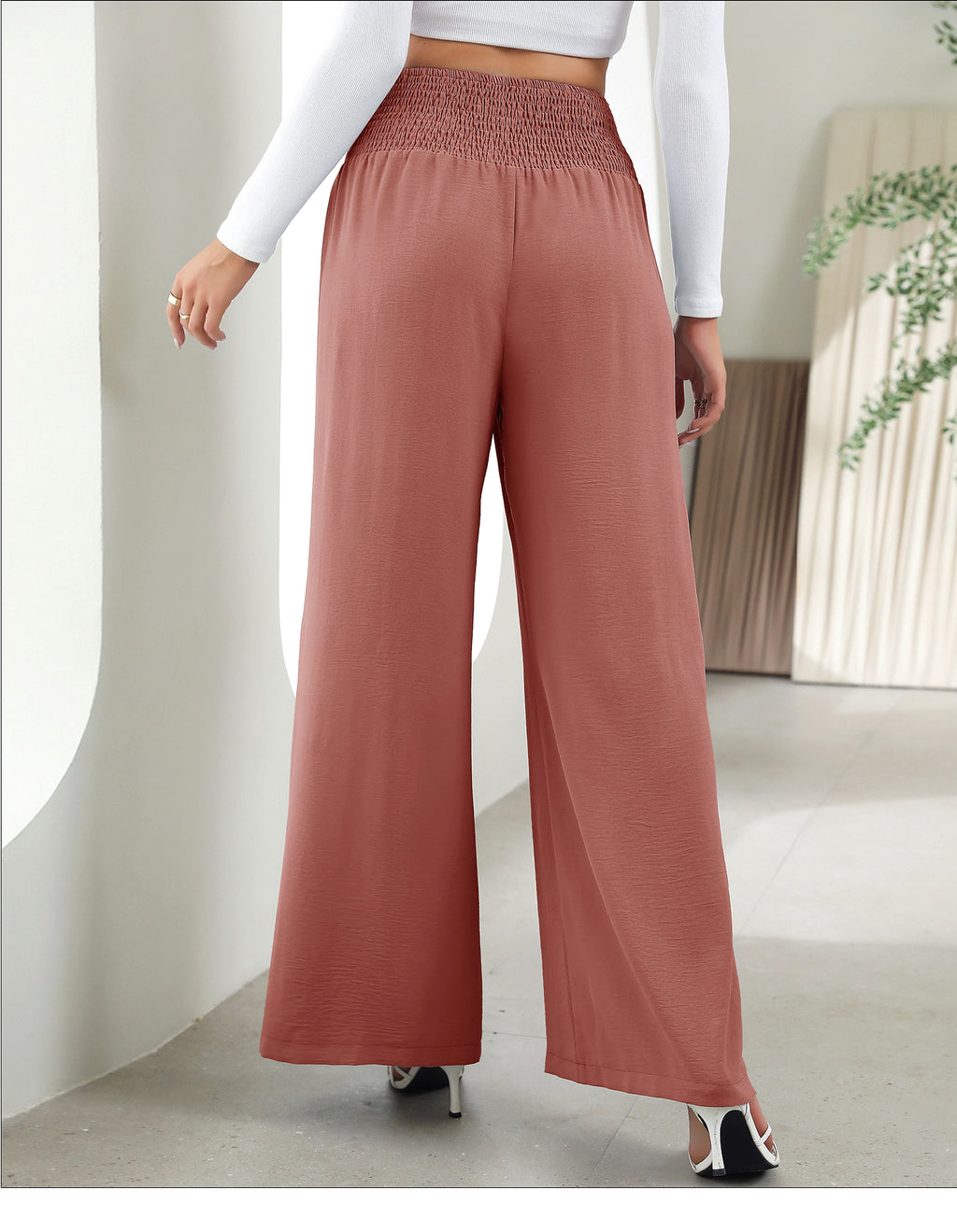Fashion Straight Wide Leg Pants Elastic High Waist Casual Trousers For Women - enhanced image 3