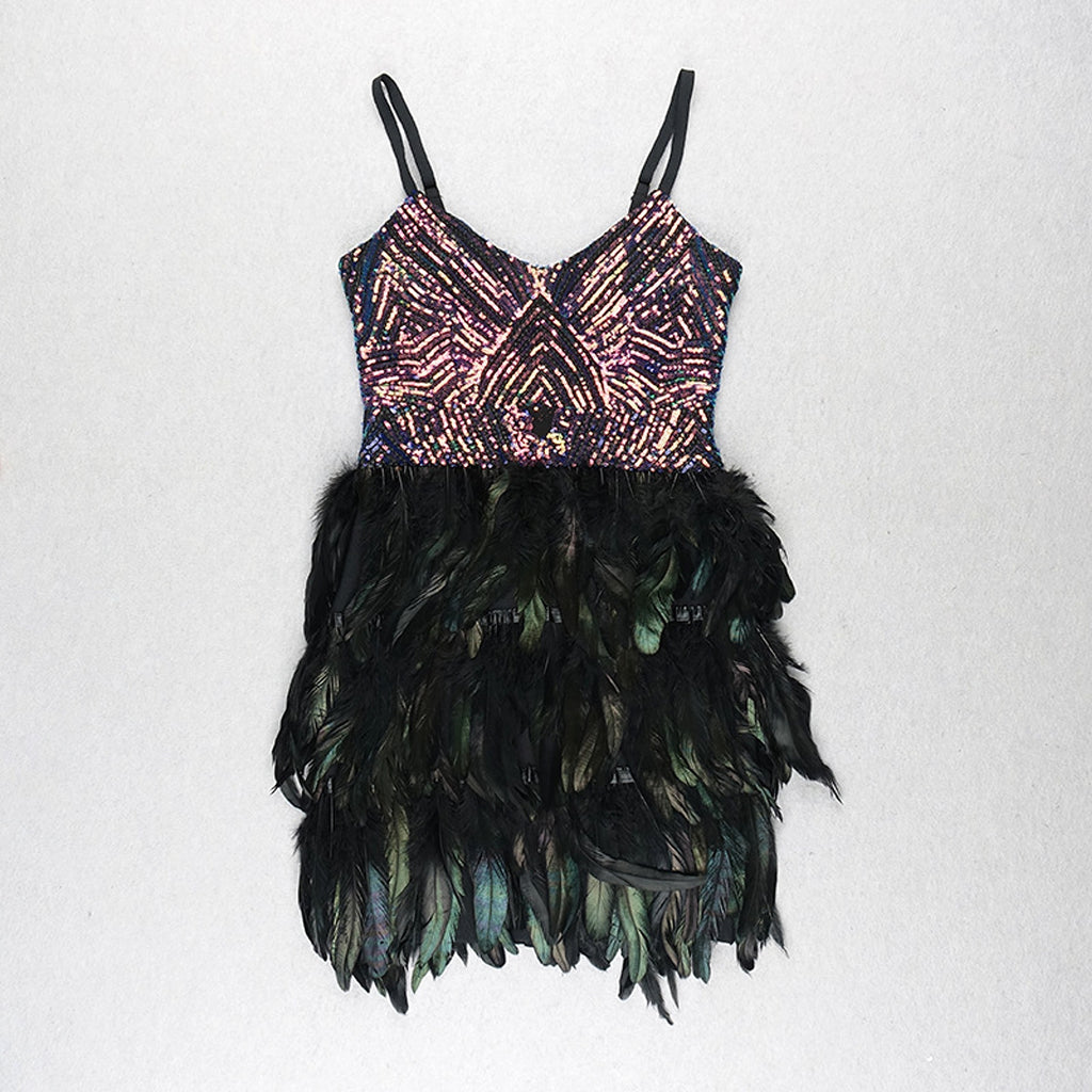 Fashion Suspenders Sleeveless Tight Sequins Dress - enhanced image 3