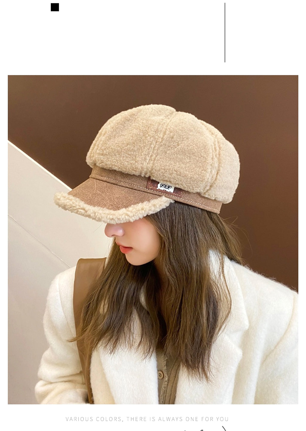 Faux Cashmere Fashion Leather Tag Octagonal Winter Warm Peaked Cap Hat - enhanced image 3