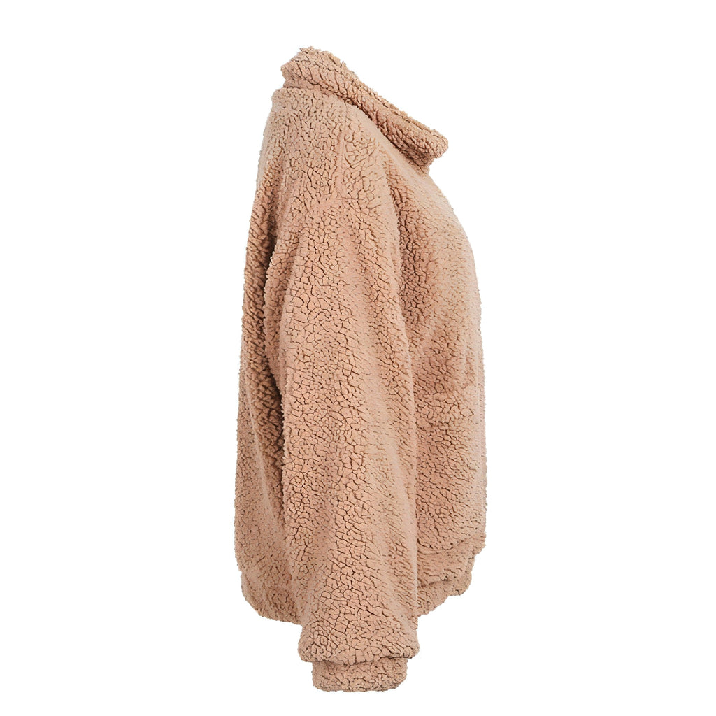 Faux lambswool oversized jacket coat Winter black warm hairly jacket Women autumn outerwear - enhanced image 3