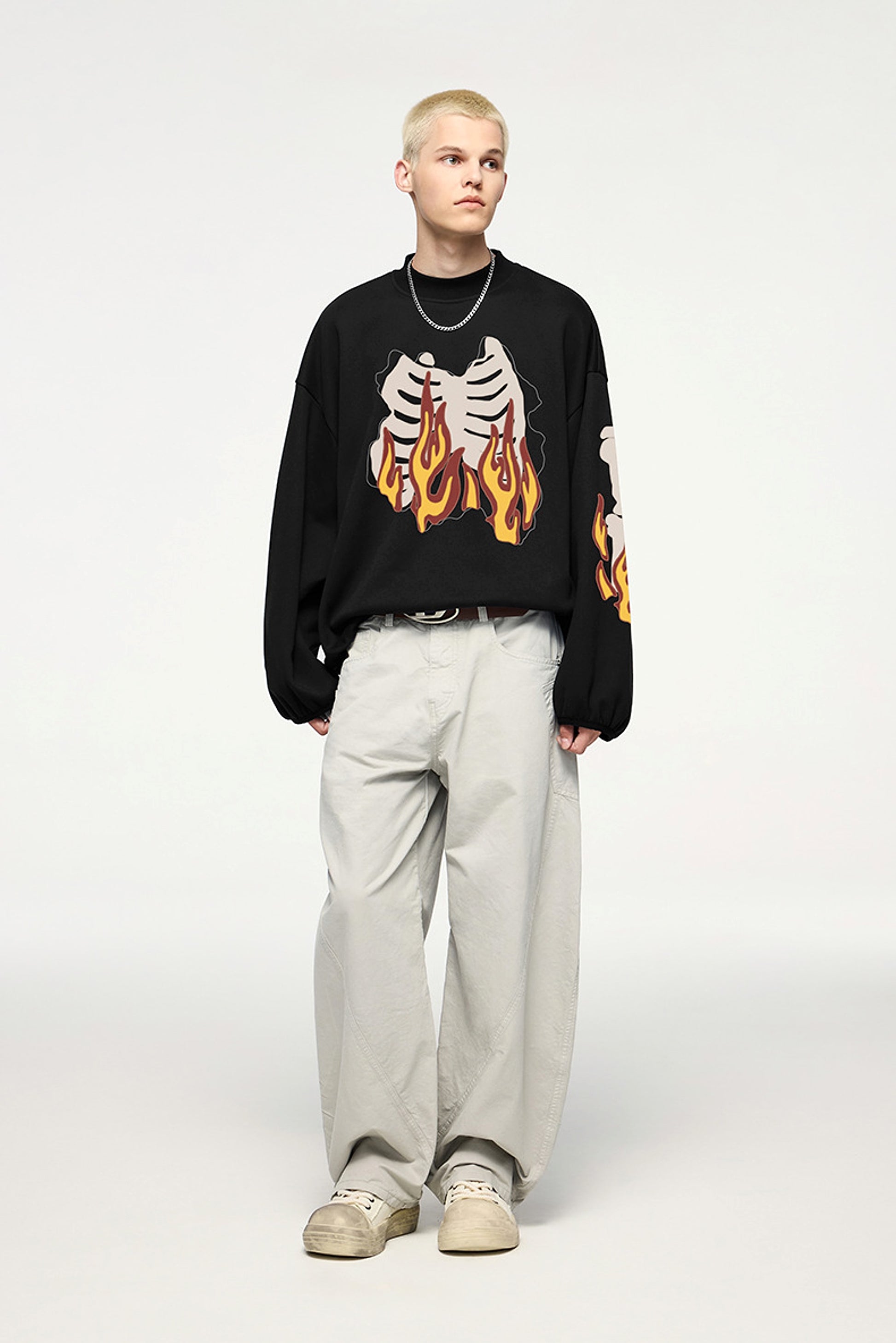 Fire Bone Round Neck Hoodie Short - enhanced image 3