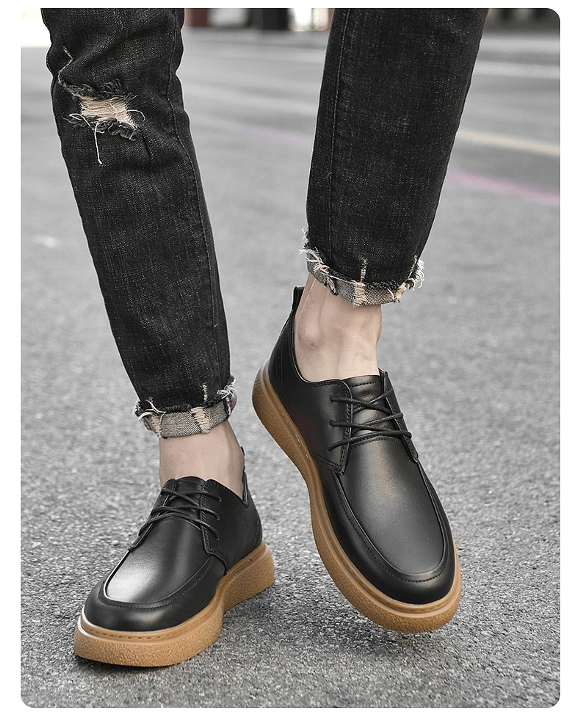 First Layer Cowhide Men's Casual Pumps Sole Leather Round Head Low-cut White Shoes - enhanced image 3