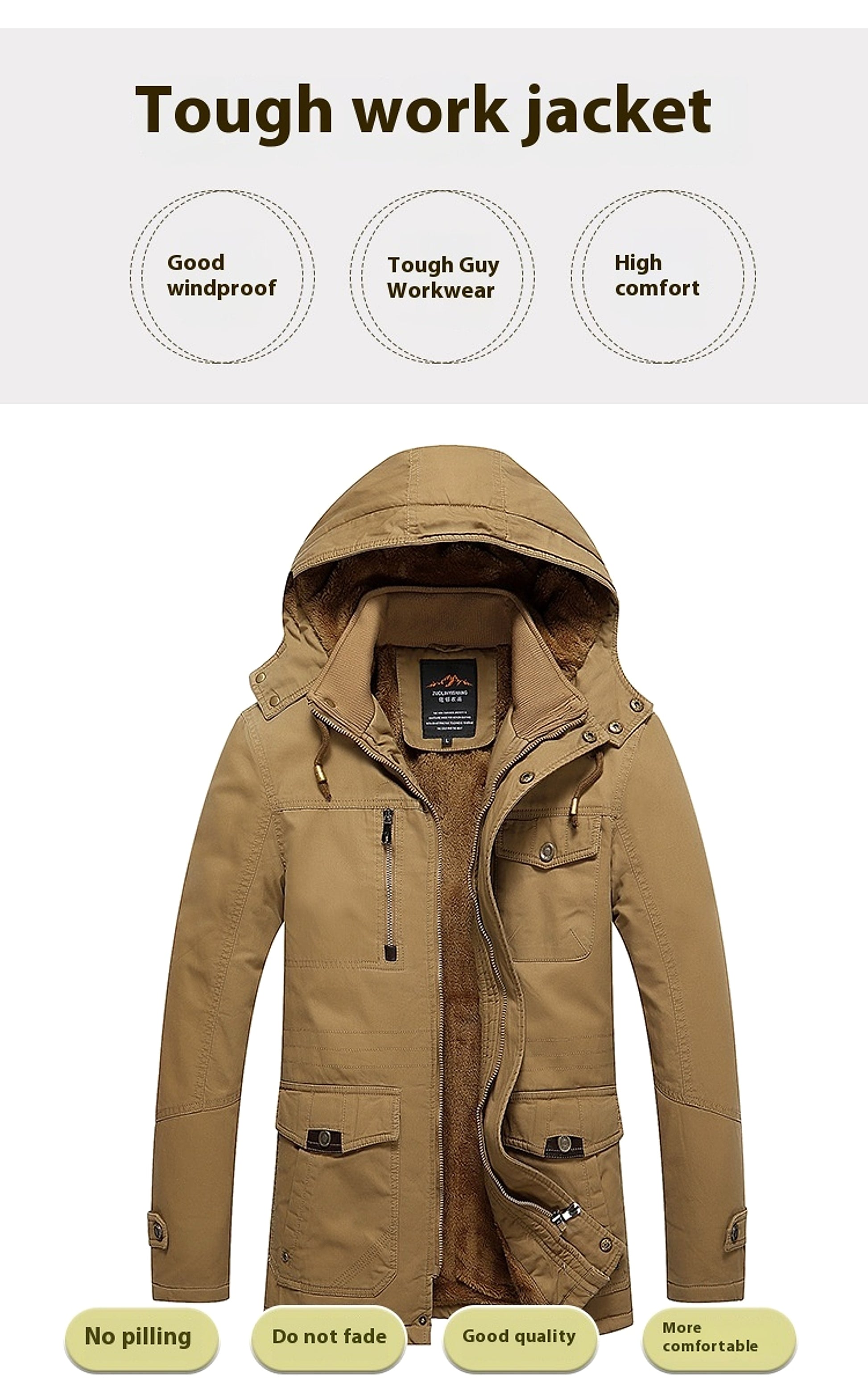 Fleece-lined Warm-keeping And Cold-proof Warm Men's Casual Jacket - enhanced image 3