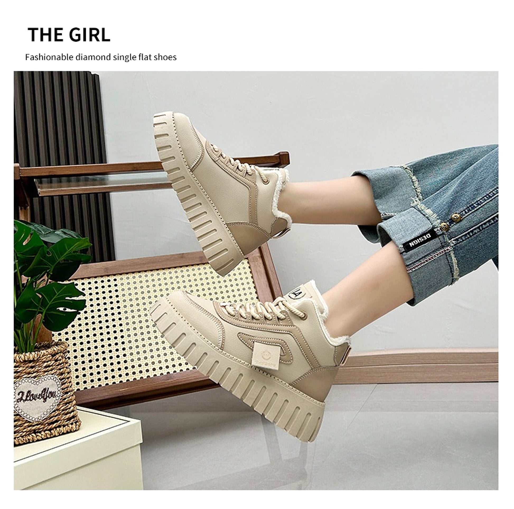 Fleece-lined Warm White Shoes For Women High-top Board Shoe - enhanced image 3
