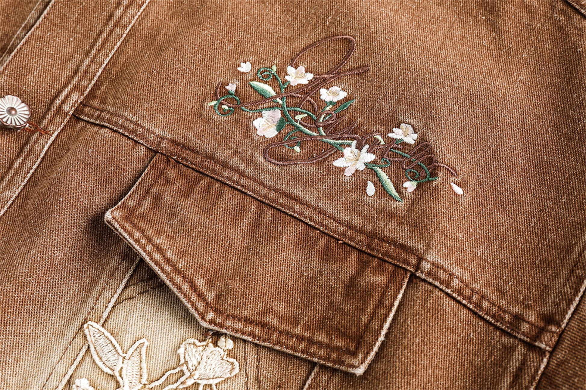 Floral Embroidery Spray Painting Denim Jacket Men & Women Punk - enhanced image 3