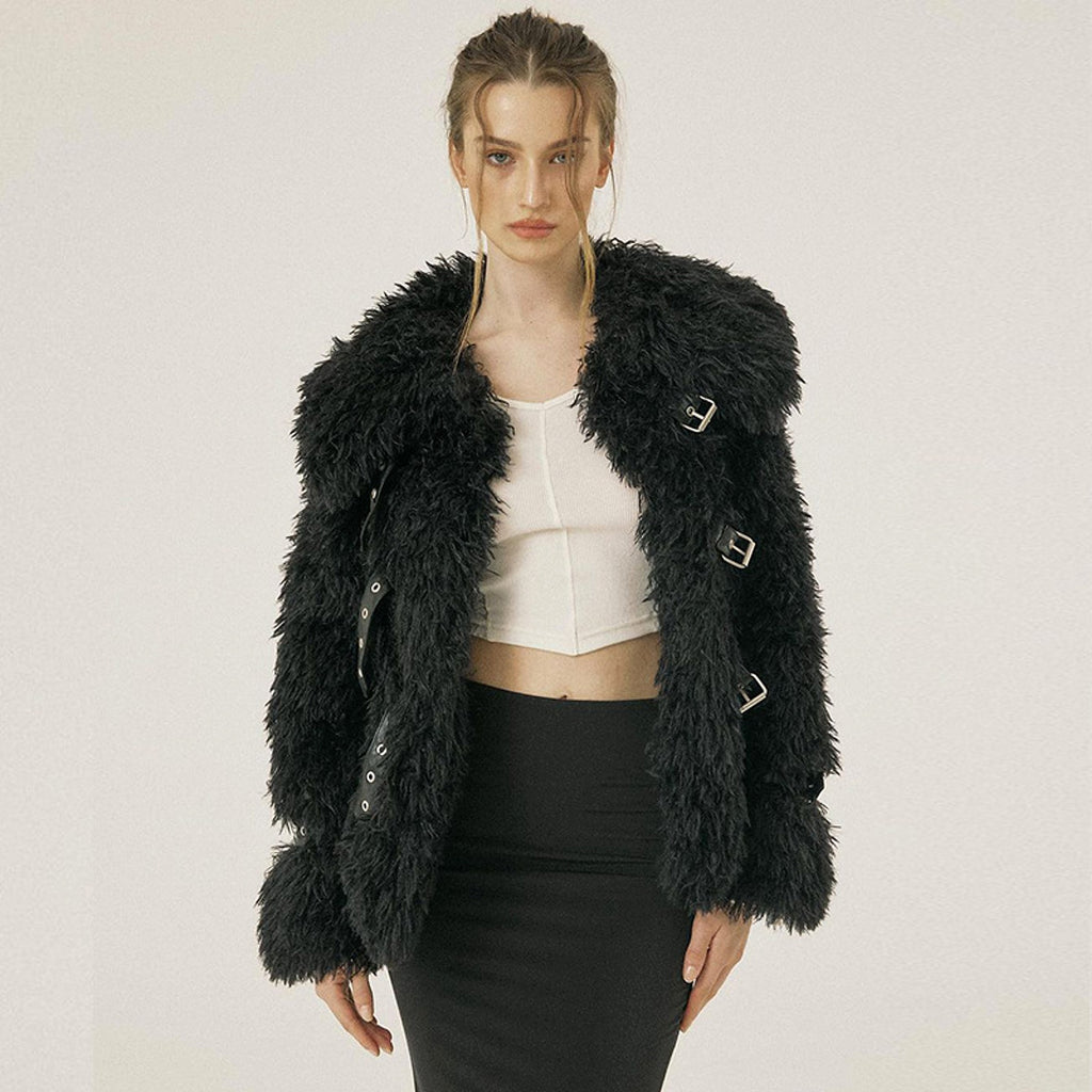Fluffy wool & leather women 's jacket - enhanced image 3