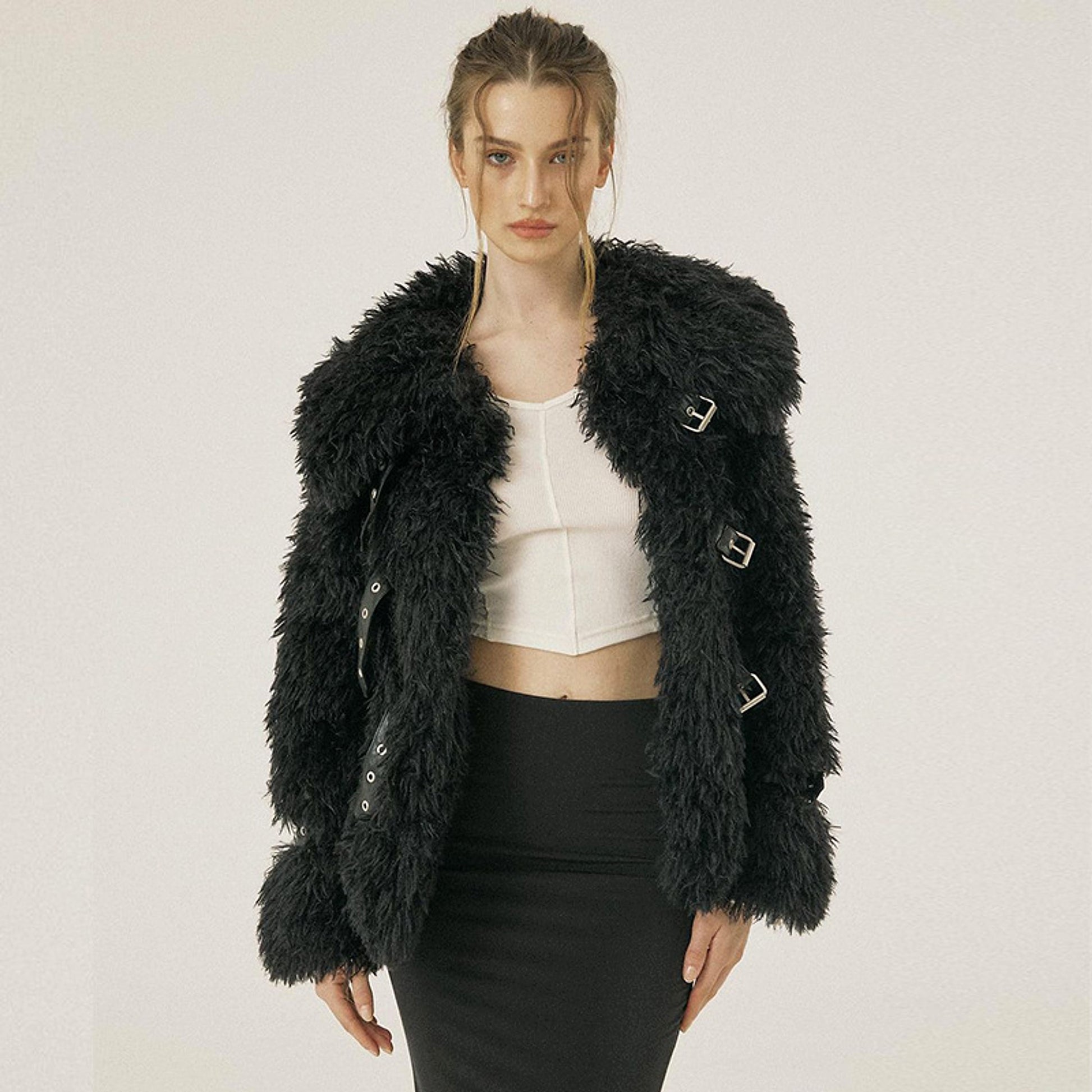 Fluffy wool & leather women 's jacket - enhanced image 3