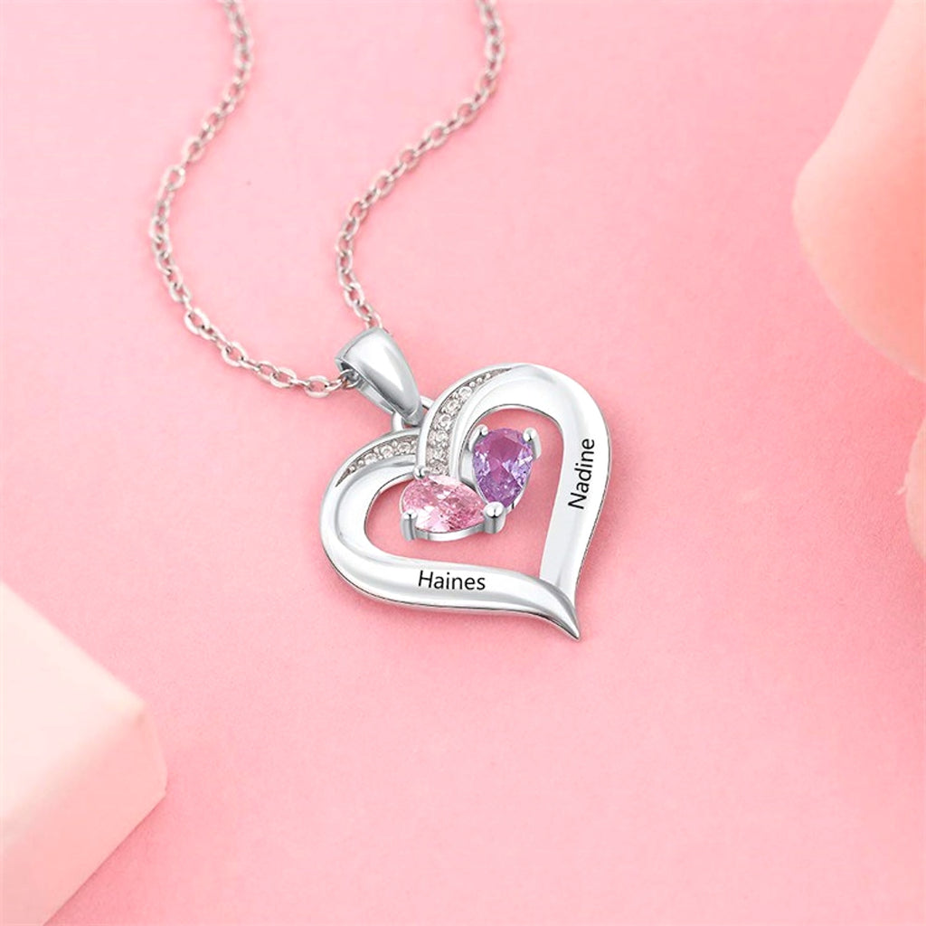 Personalized Heart-Shaped Gemstone Necklace – Custom Engraved Pendant - enhanced image 3