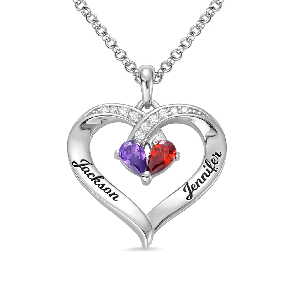 Personalized Heart-Shaped Gemstone Necklace – Custom Couple Pendant - enhanced image 3