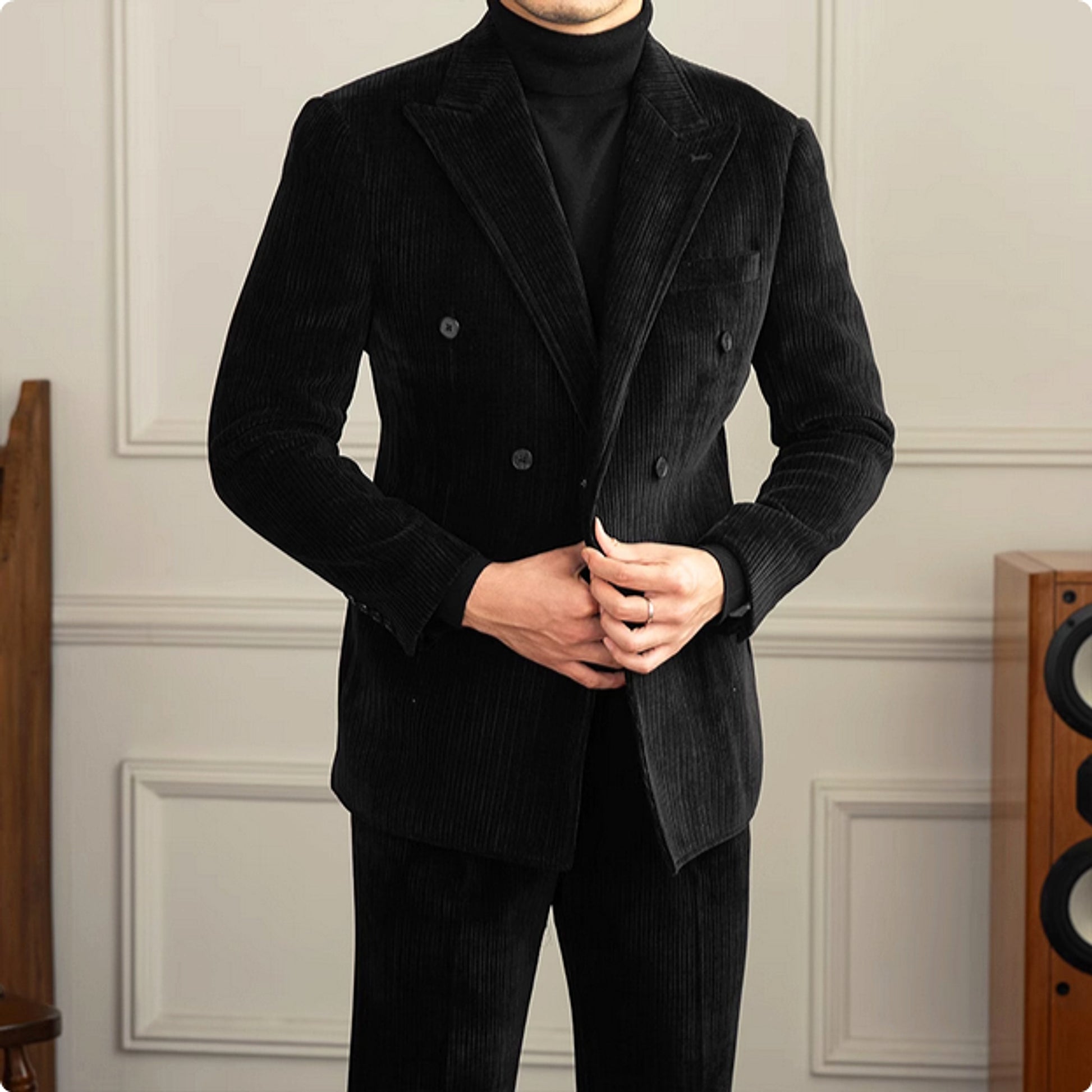 Gentleman Style Double Row Buckle Groove Bar Chenier Suit Set - enhanced image 3