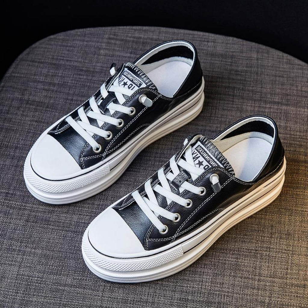 Genuine Leather Two-way Wear Platform White Hight Increasing Board Shoes - enhanced image 3