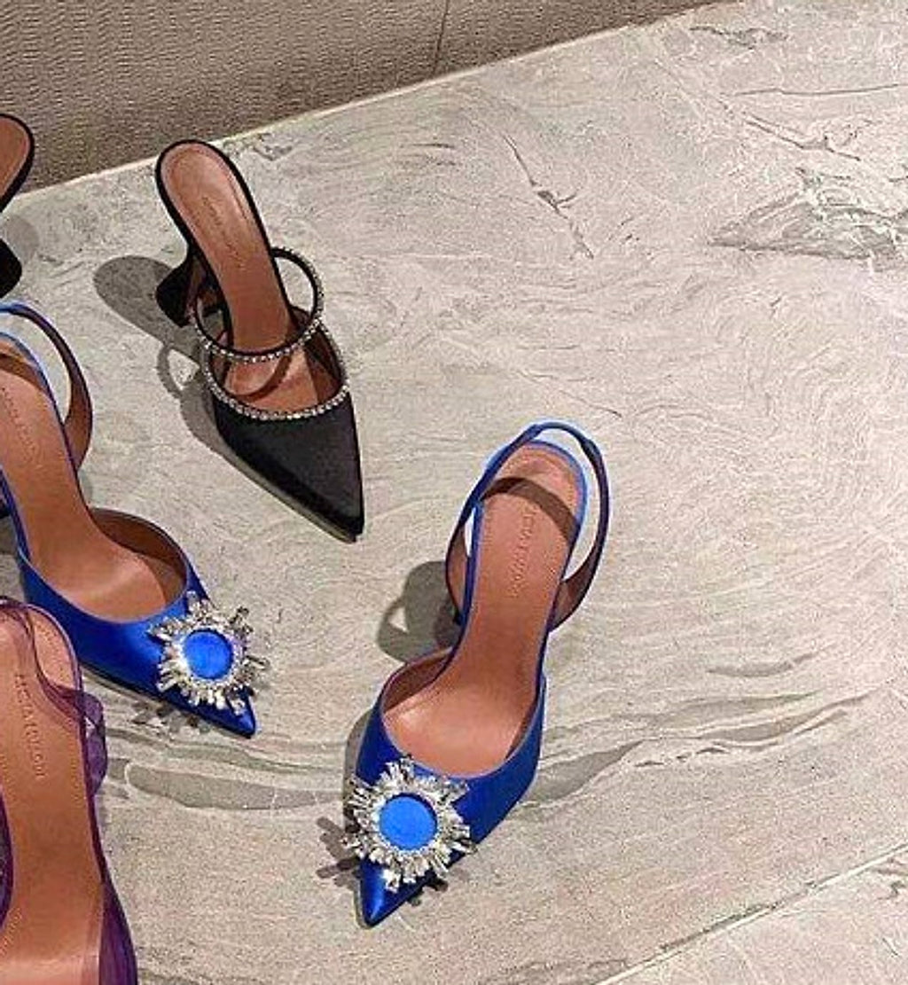 Glittering Rhinestone Satin Wine Glass Heel Shoes Baotou Slippers - enhanced image 3