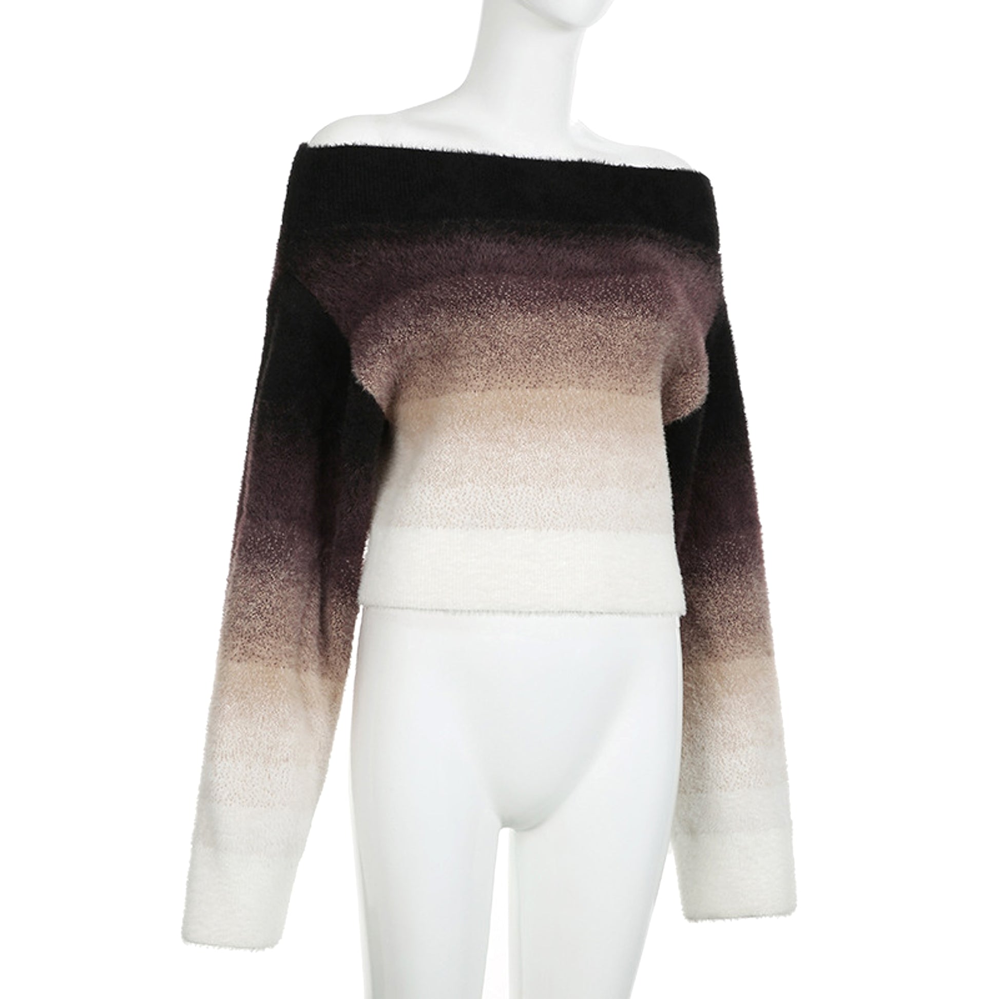 Gradient Off-neck Long-sleeved Woolen Top Women Sweater - enhanced image 3