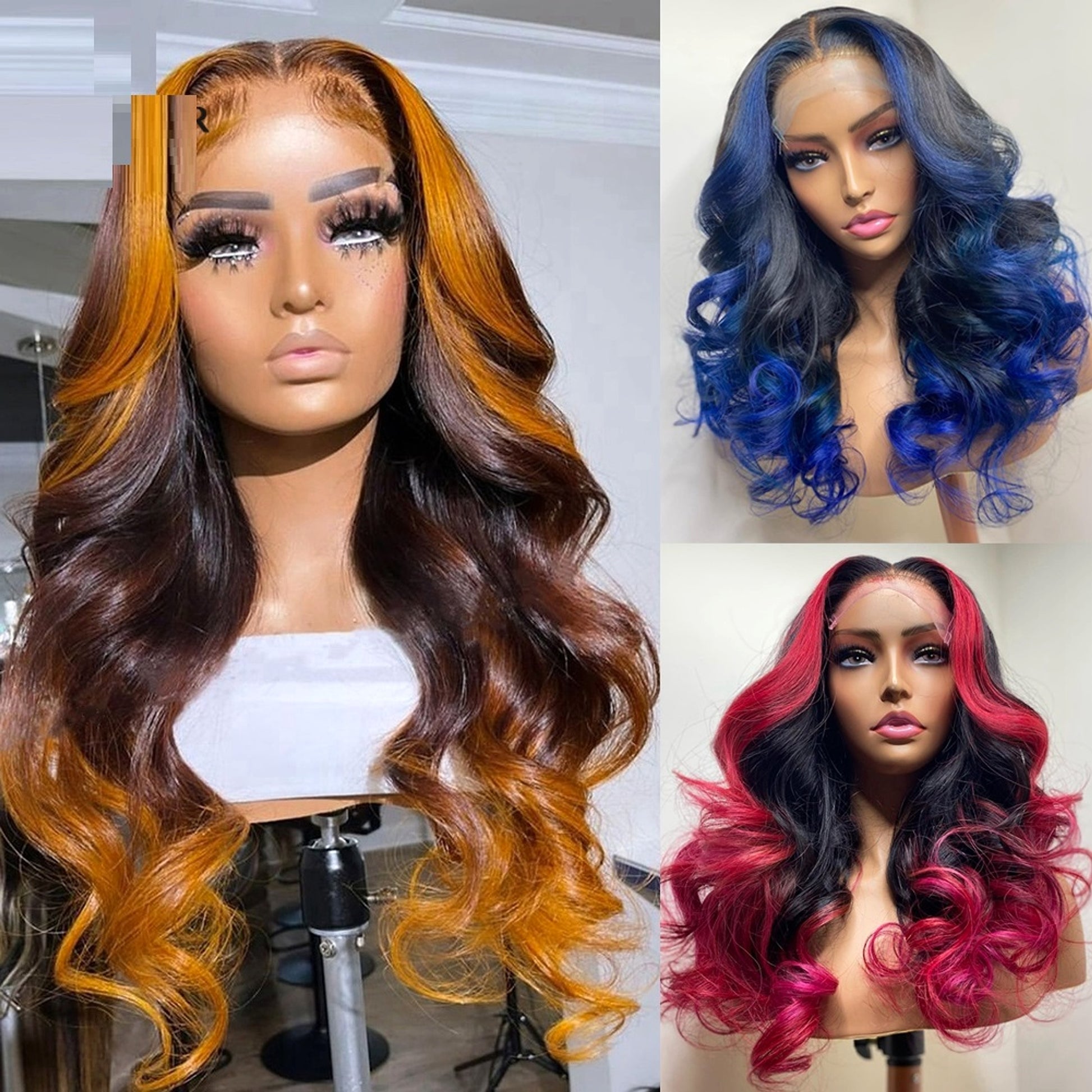 Gradient Orange Yellow Blue And Green Real Hair Headgear - enhanced image 3