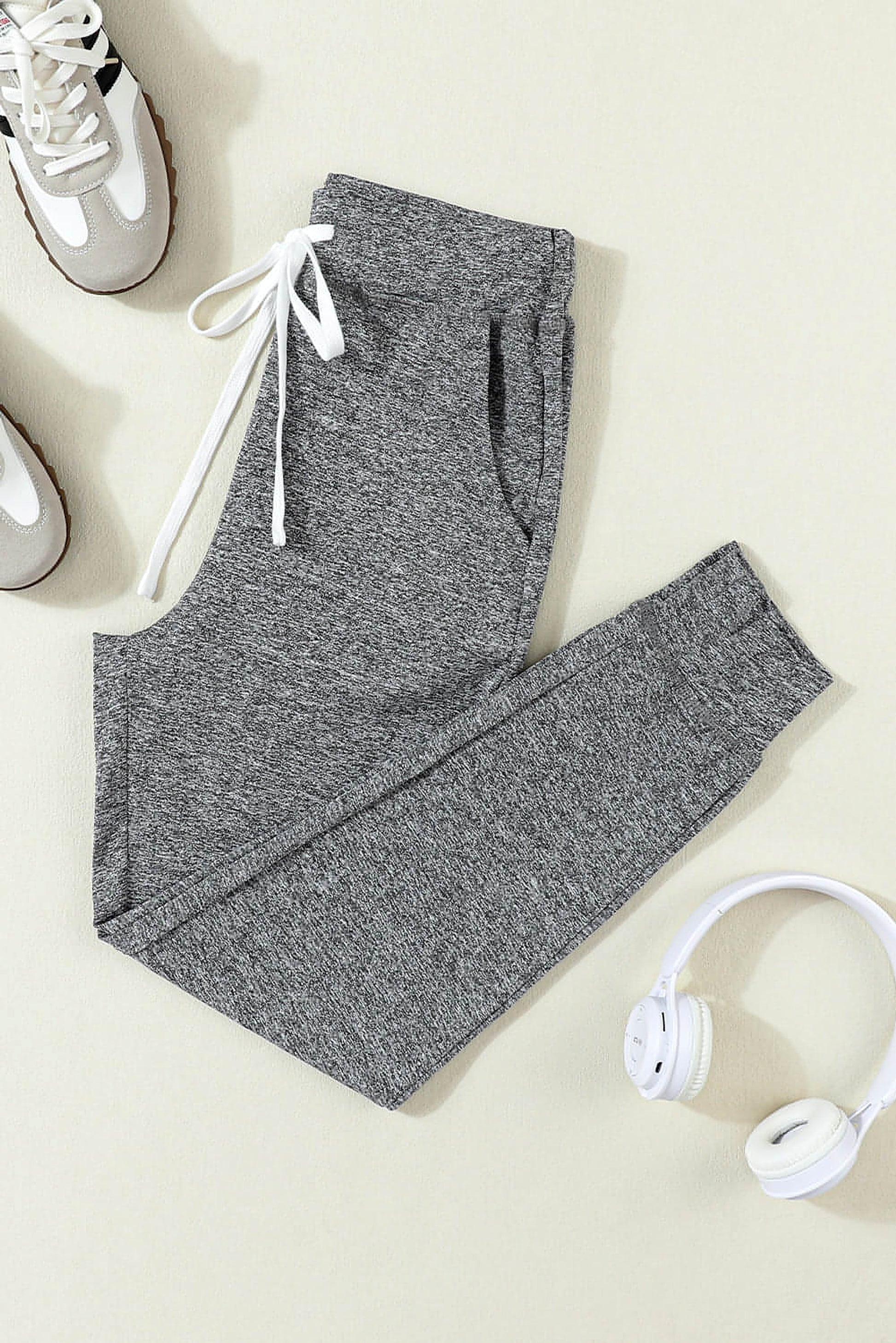 Gray Drawstring Waist Pocketed Joggers - enhanced image 3