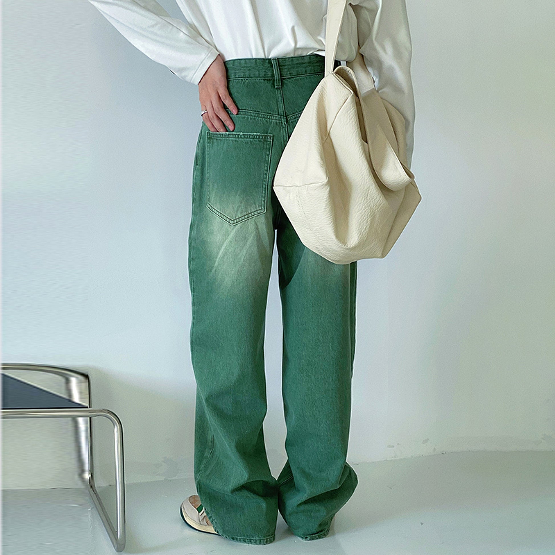 Green men 's retro vintage jeans - enhanced image 3