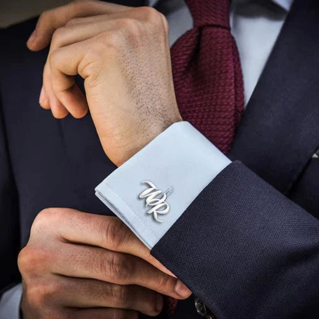 Handmade Frosted Personalized Name Cufflinks – Custom Initial Letter Cufflinks - enhanced image 3