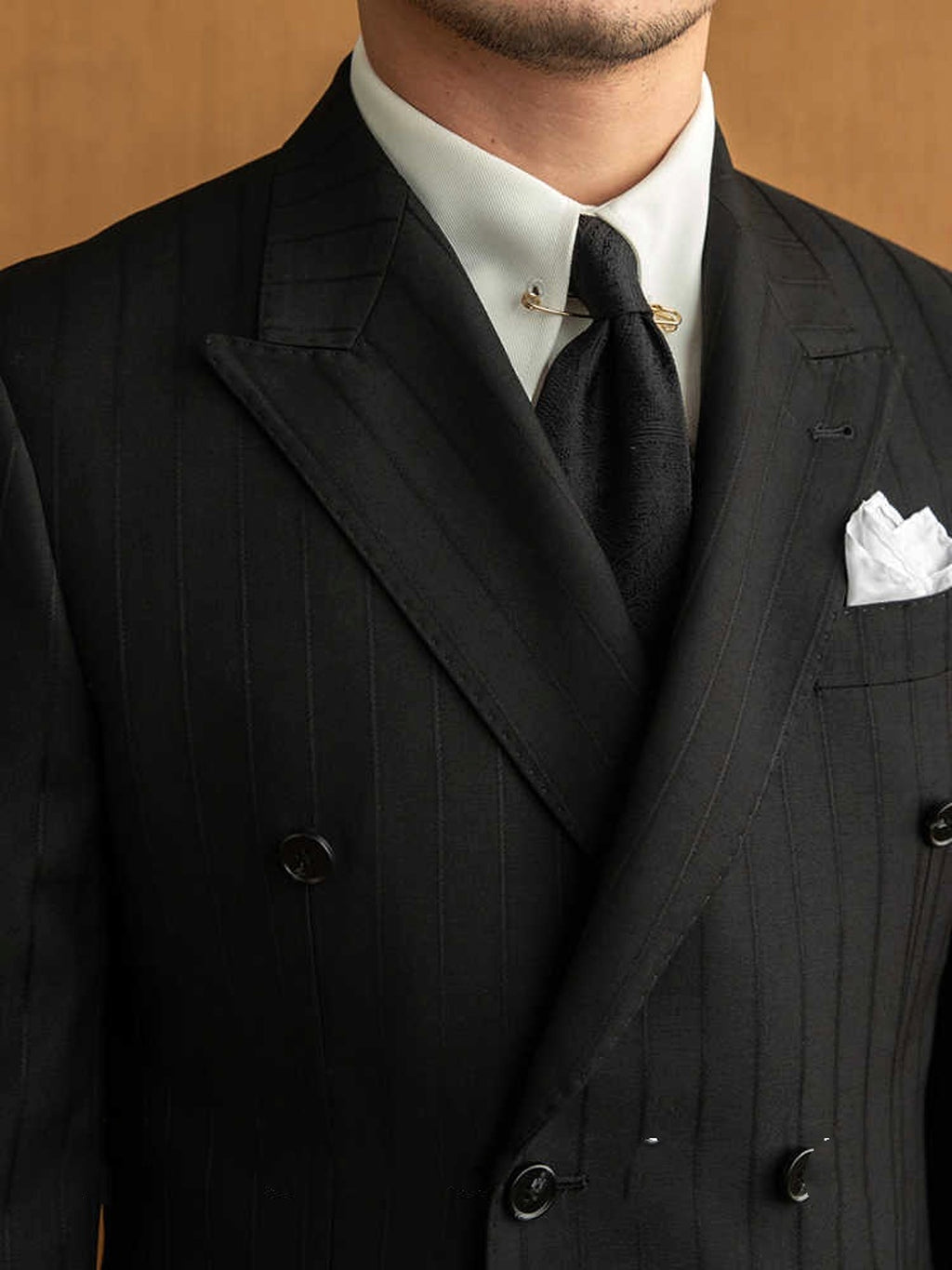 VestraForm™ – Handsome Black Double-Breasted Pinstripe Suit (2 Piece Set) - enhanced image 3