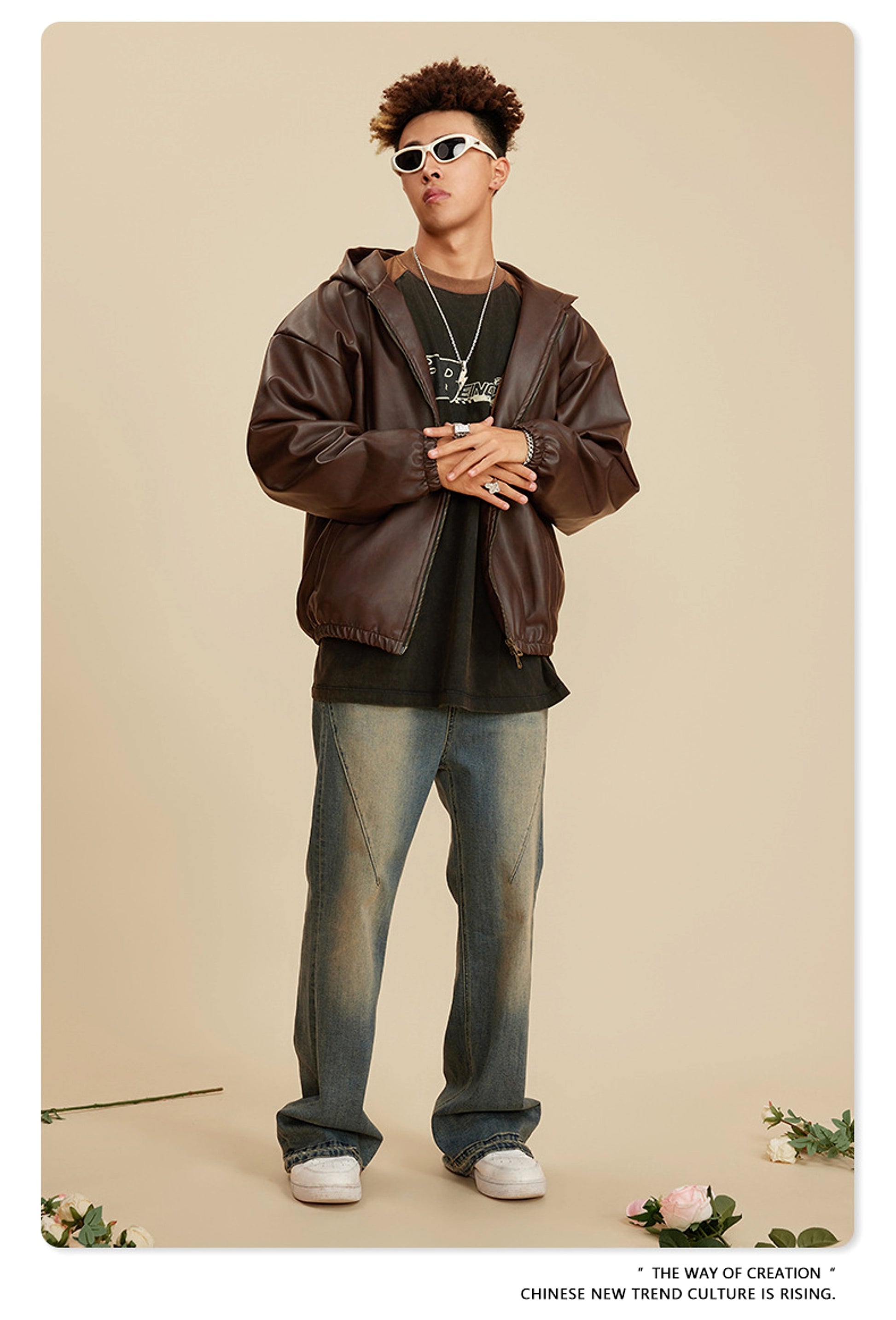 Heavy American Retro Fashion Brand Leather Coat Jacket Ment - enhanced image 3