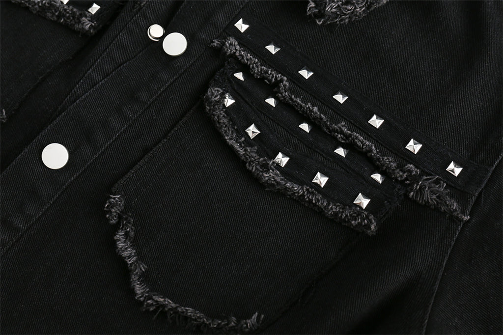High Street Fashion Brand Hip Hop Rock Rivet Decorative Denim Jacket - enhanced image 3