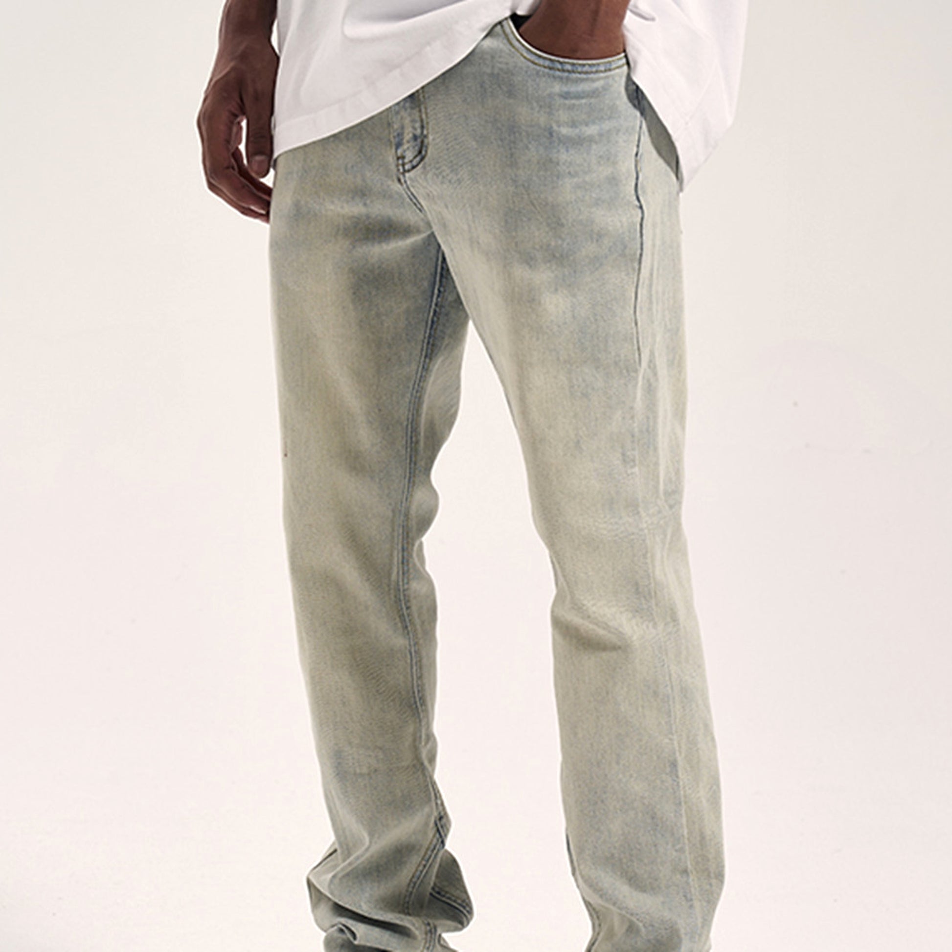 High Street Yellow Mud Washed And Distressed Men's Casual Pants - enhanced image 3