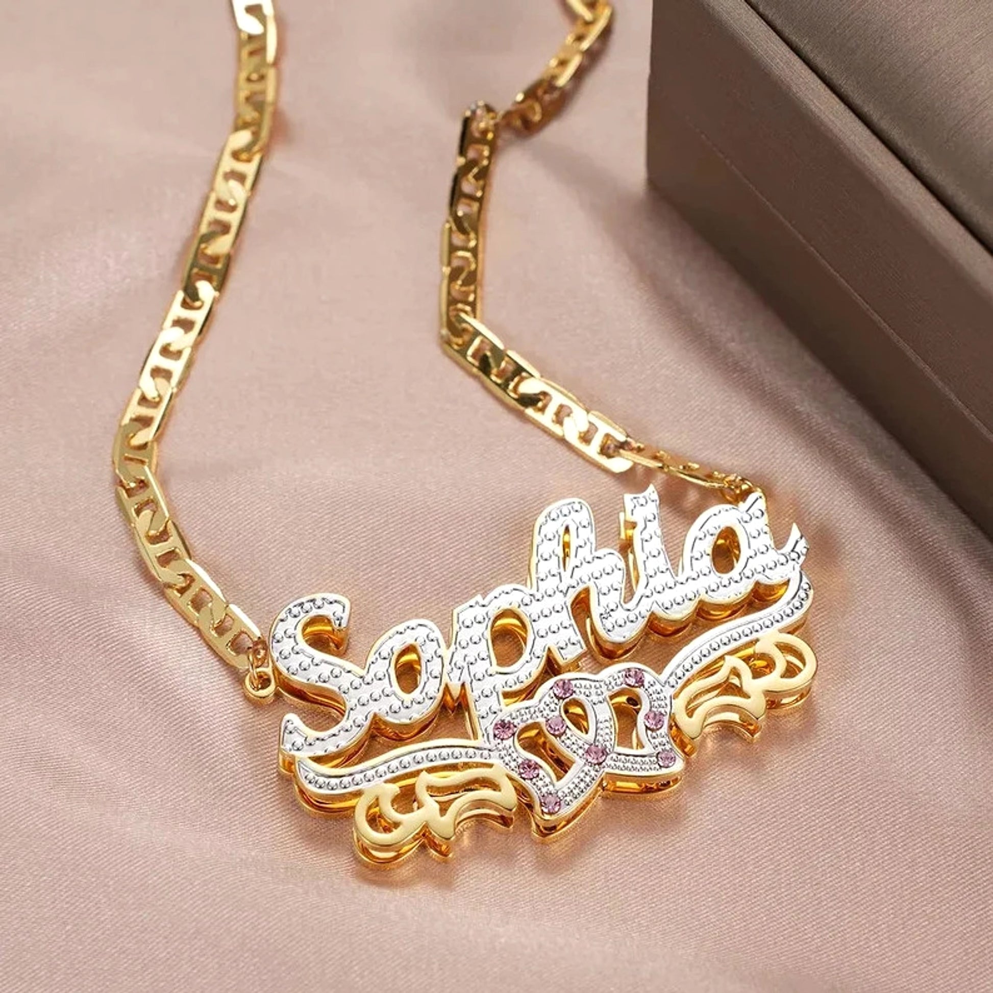 Hip Hop Trendy Two Tone Letter Necklace - enhanced image 3