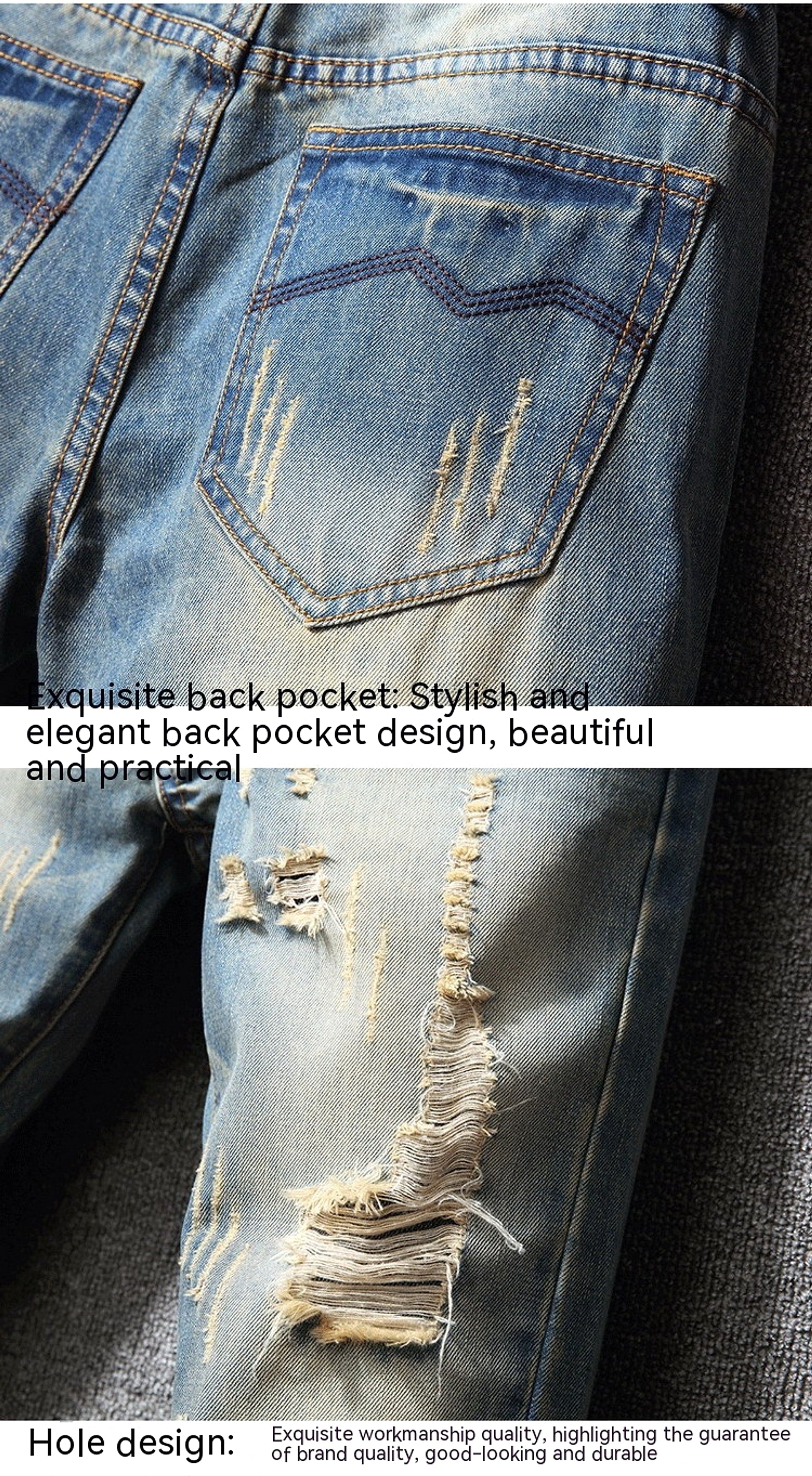 Hong Kong Style Ripped Jeans American Casual Loose Men - enhanced image 3