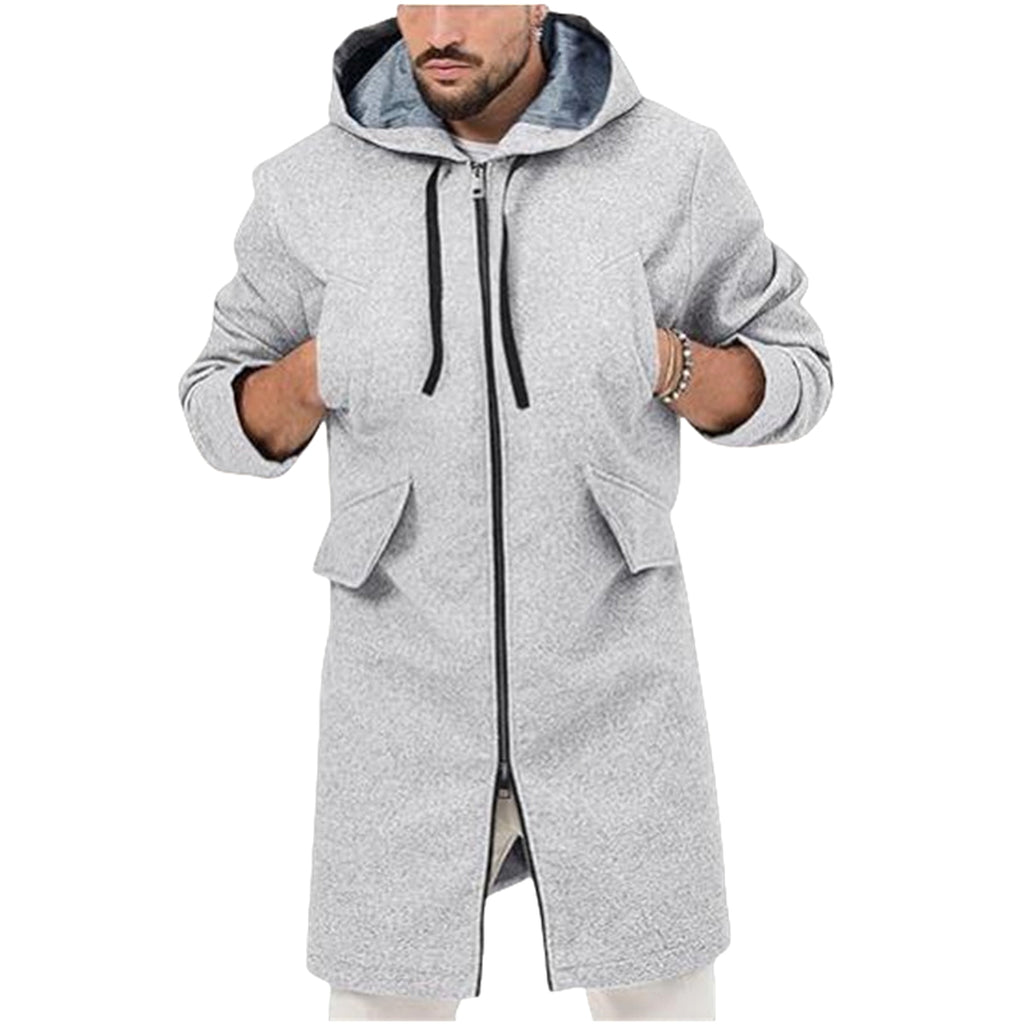 Hooded Jacket Single Zipper Cardigan Woolen Men's Coat - enhanced image 3