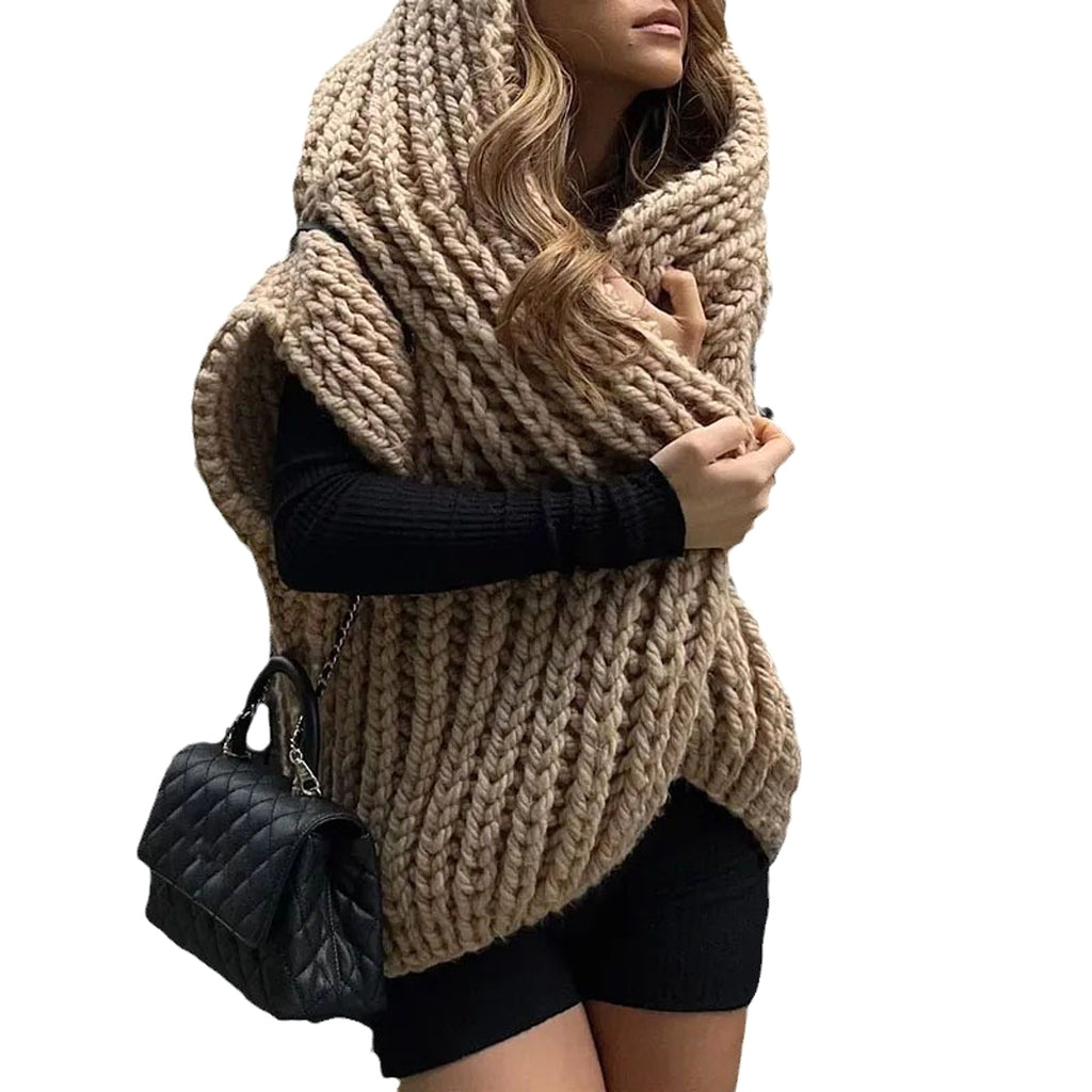 Hooded Thick Pattern Loose Knitted Cardigan Woven Design Sweater - enhanced image 3