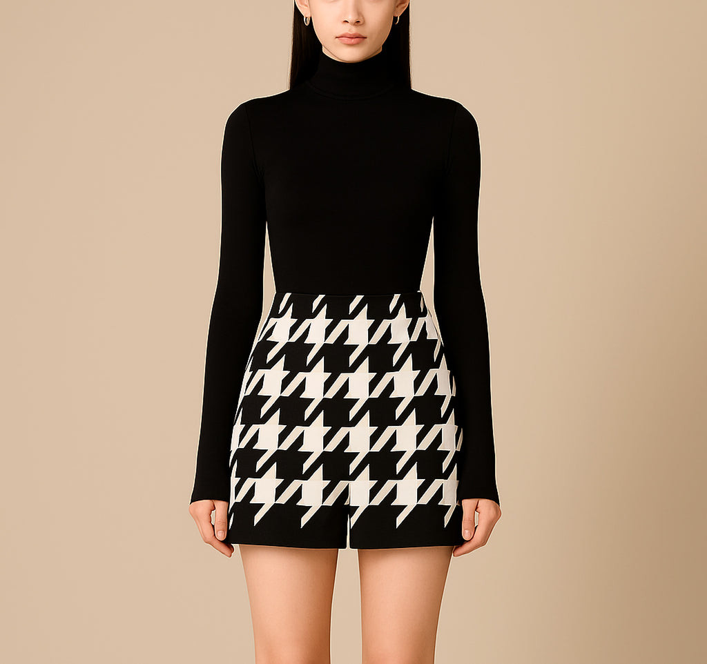 Houndstooth Woolen Cape Coat & Shorts – Elegant & Fashionable Set - enhanced image 3