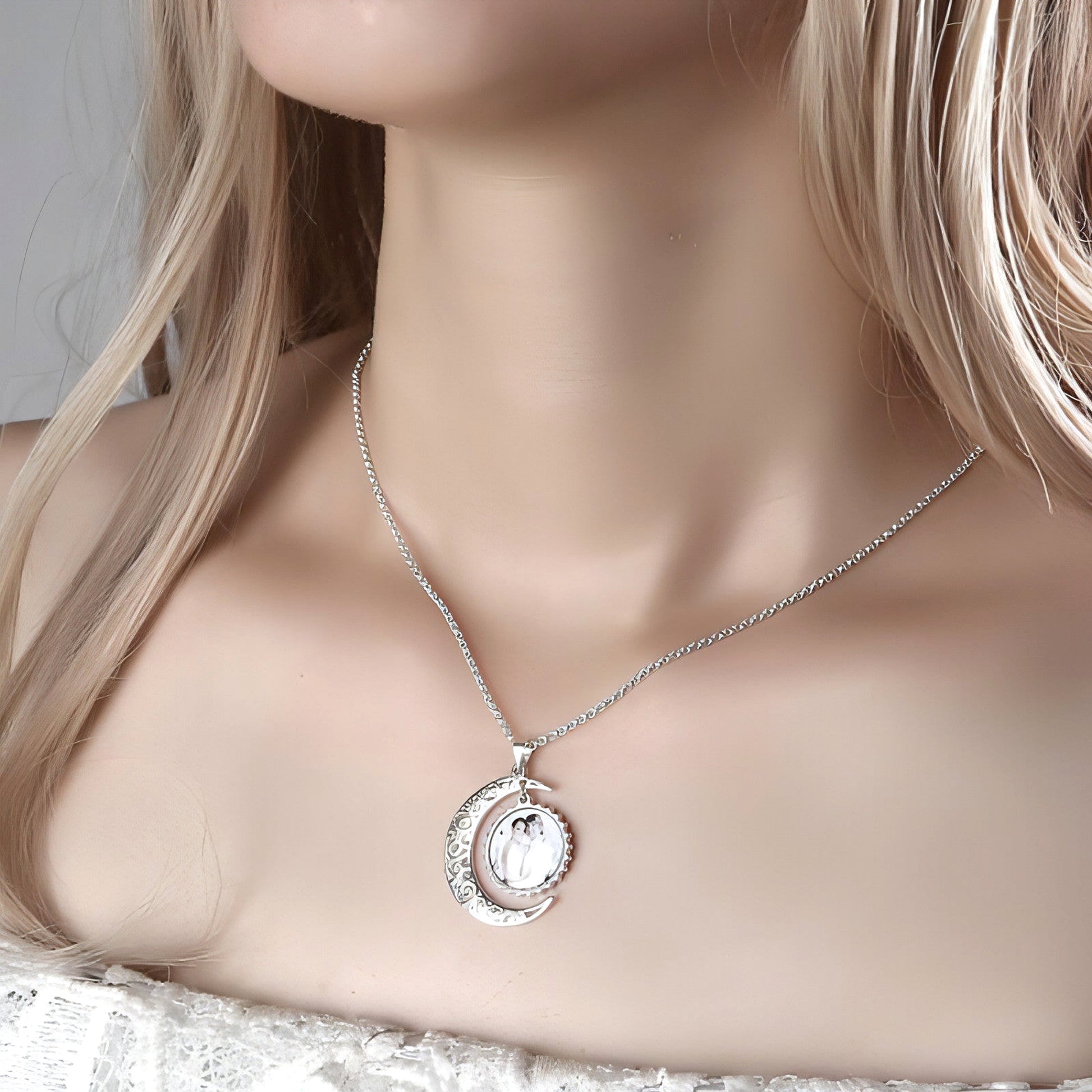 I Love You To The Moon And Back Photo Necklace Platinum Plated Silver - enhanced image 3