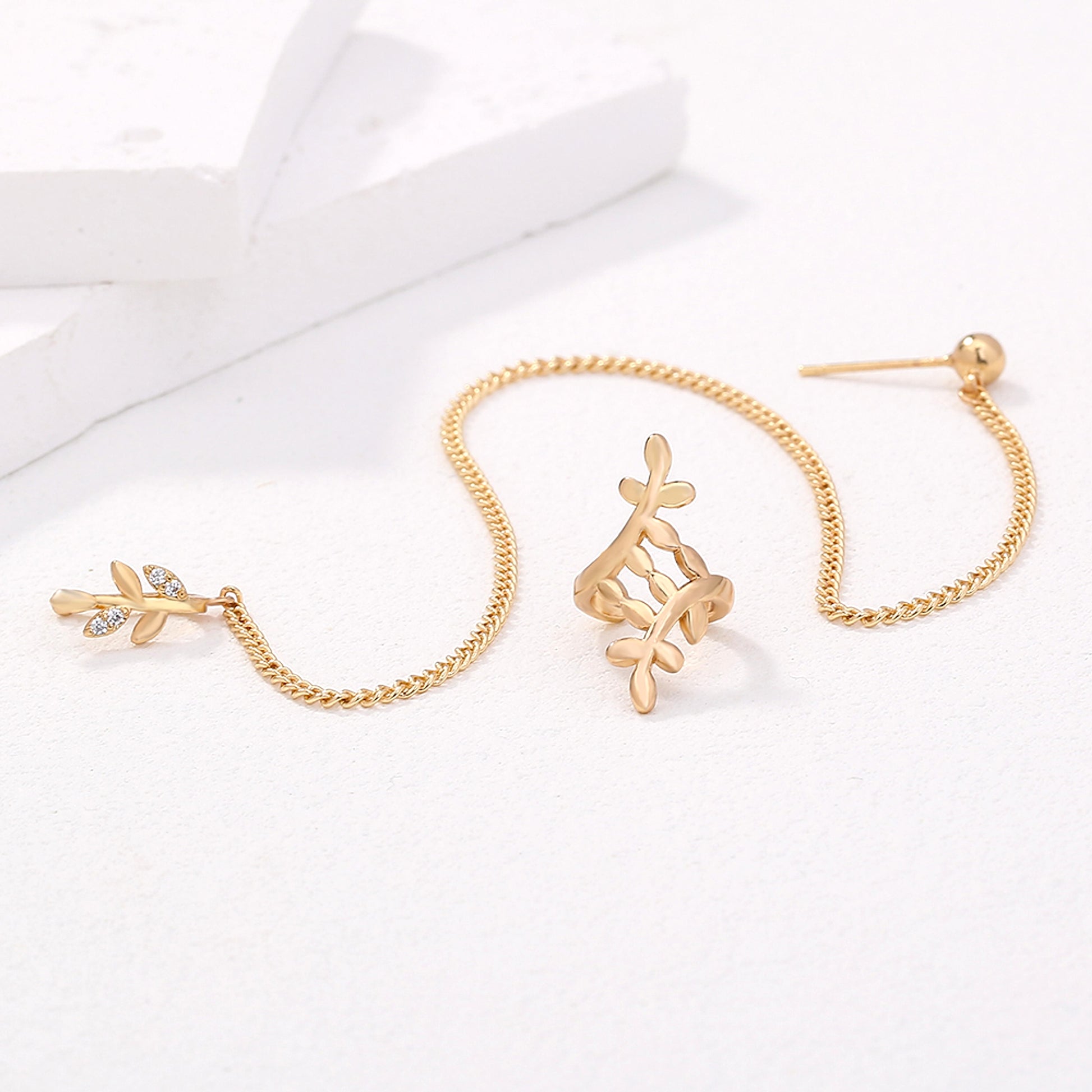 Indian Dance Nose Ring Jewelry Set Ear Clip Earring Leaf Nose Nail Nose Chain One Pierced Jewelry - enhanced image 3