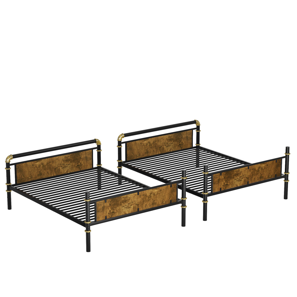 IronLoft™ – Twin XL Over Twin XL Metal Bunk Bed with Rustic Wood Finish & Safety Rail (US Warehouse) - enhanced image 3