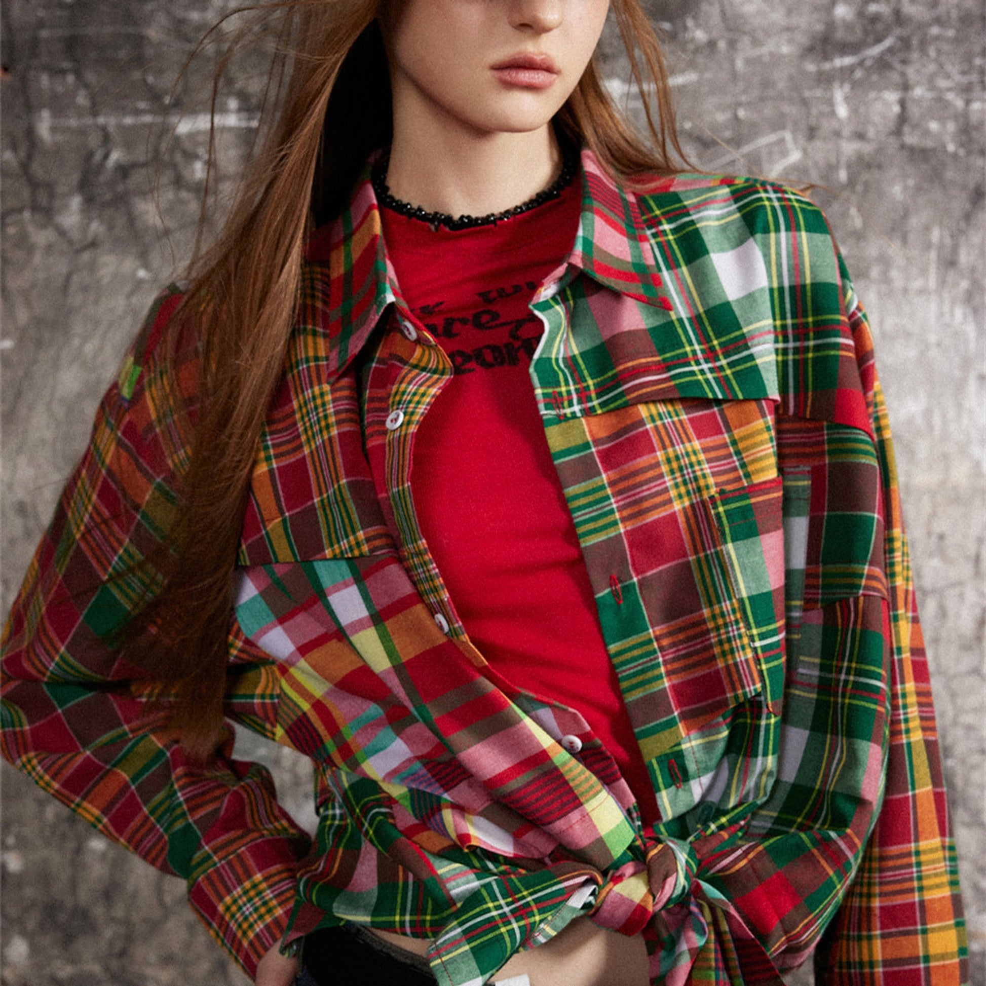 Irregular Spliced Plaid Blouse Women DressShirt - enhanced image 3