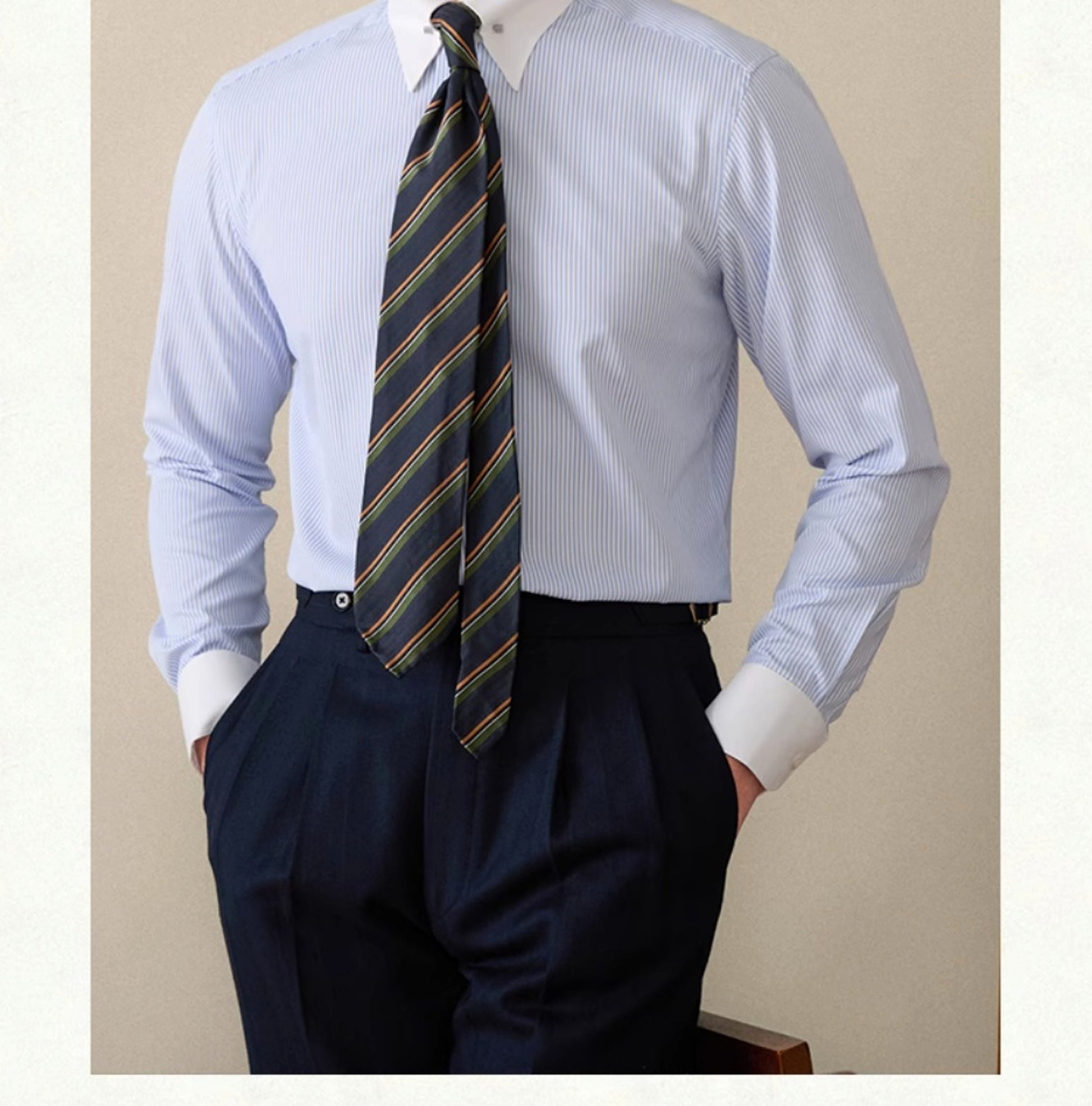 Italian Business Color Matching Pinhole Collar Non-ironing Striped Long Sleeve Shirt - enhanced image 3