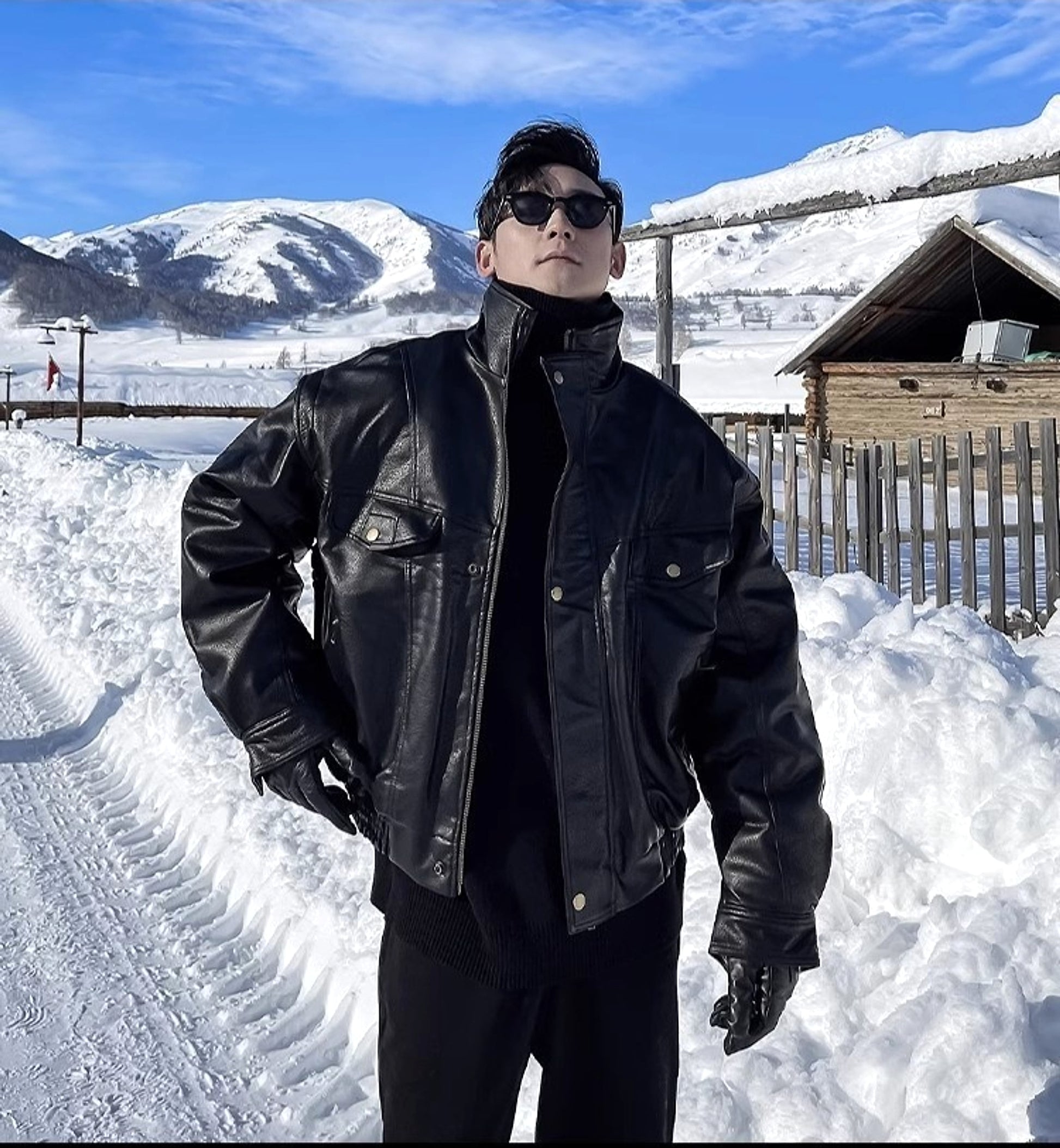 Jacket Leather Coat Autumn And Winter Men's Coat Trendy Handsome Fleece Thickened Pilot Motorcycle Plus Size - enhanced image 3