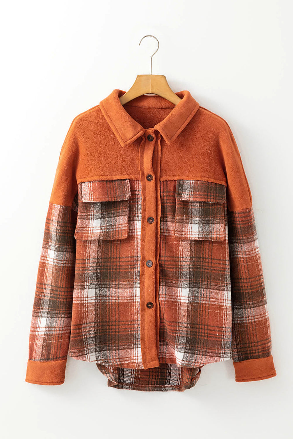Khaki Colorblock Plaid Pattern Flap Pockets Buttoned Shacket - enhanced image 3