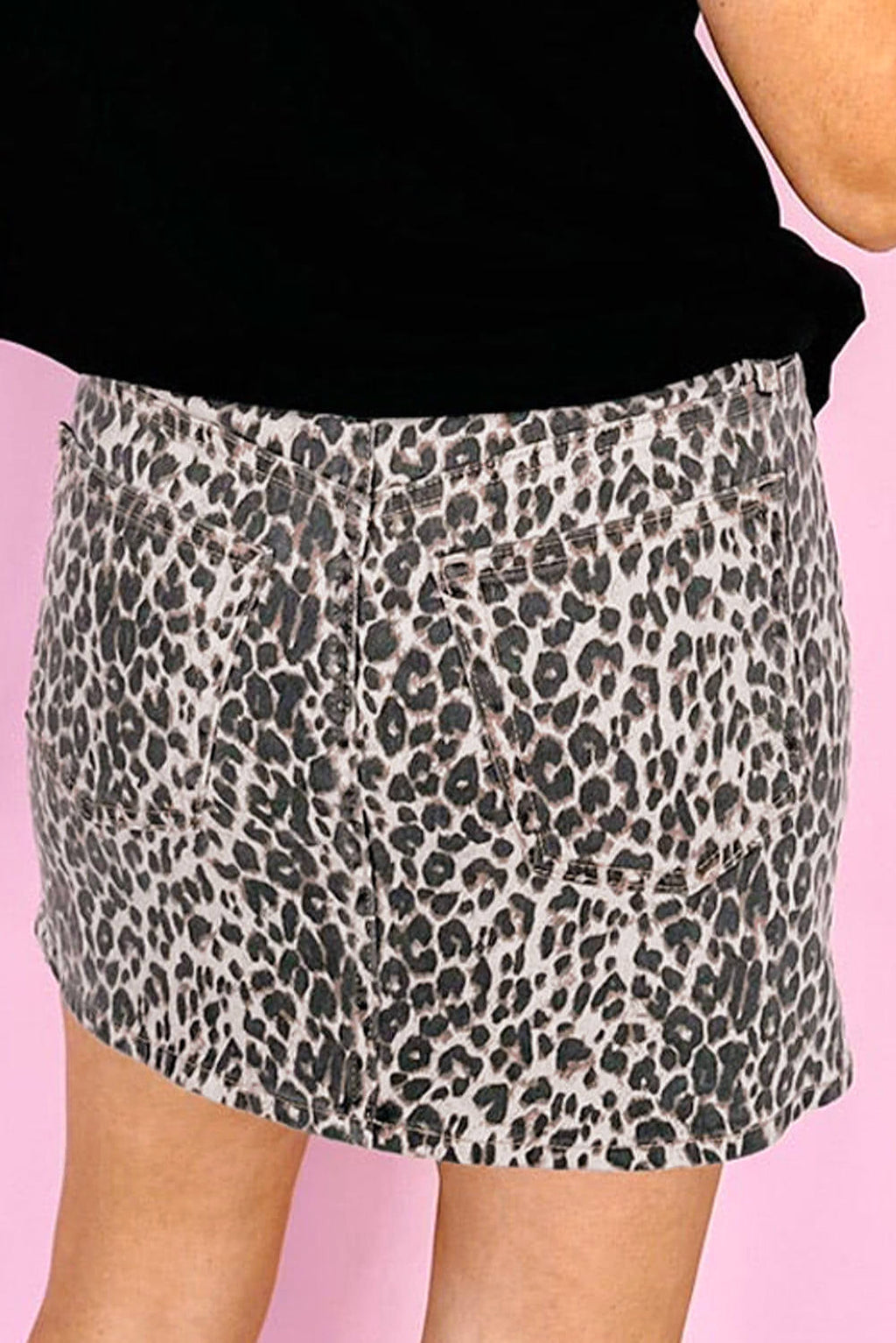 Khaki Leopard Denim Mini Skirt - enhanced image 3
