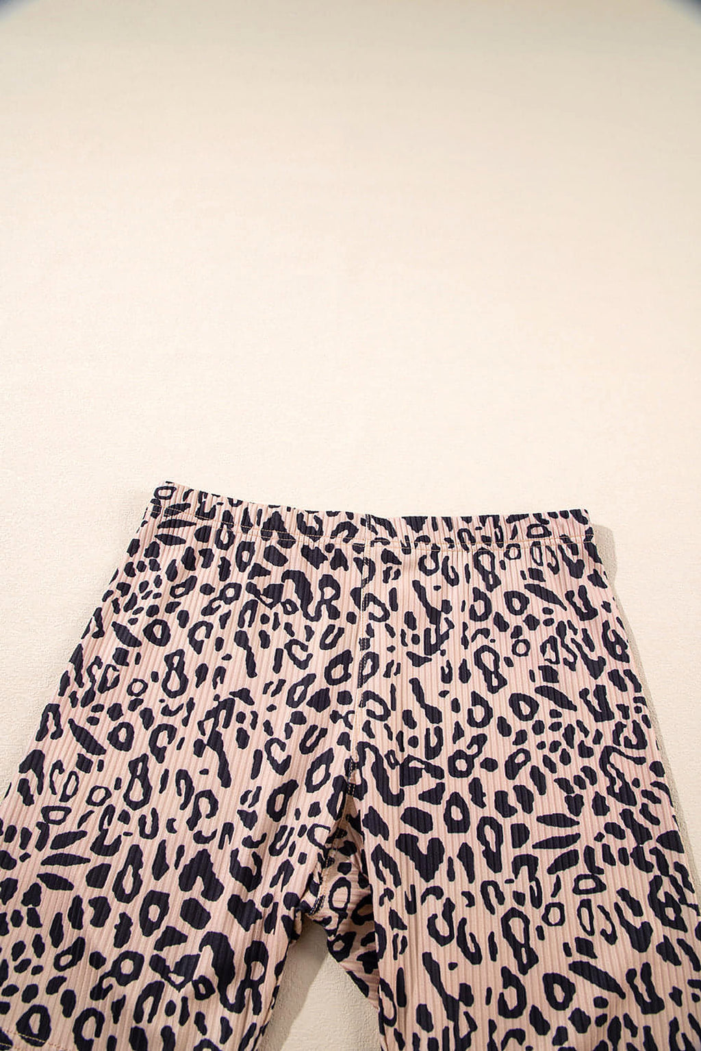 Khaki Leopard Print Ribbed Textured Knit Biker Shorts - enhanced image 3