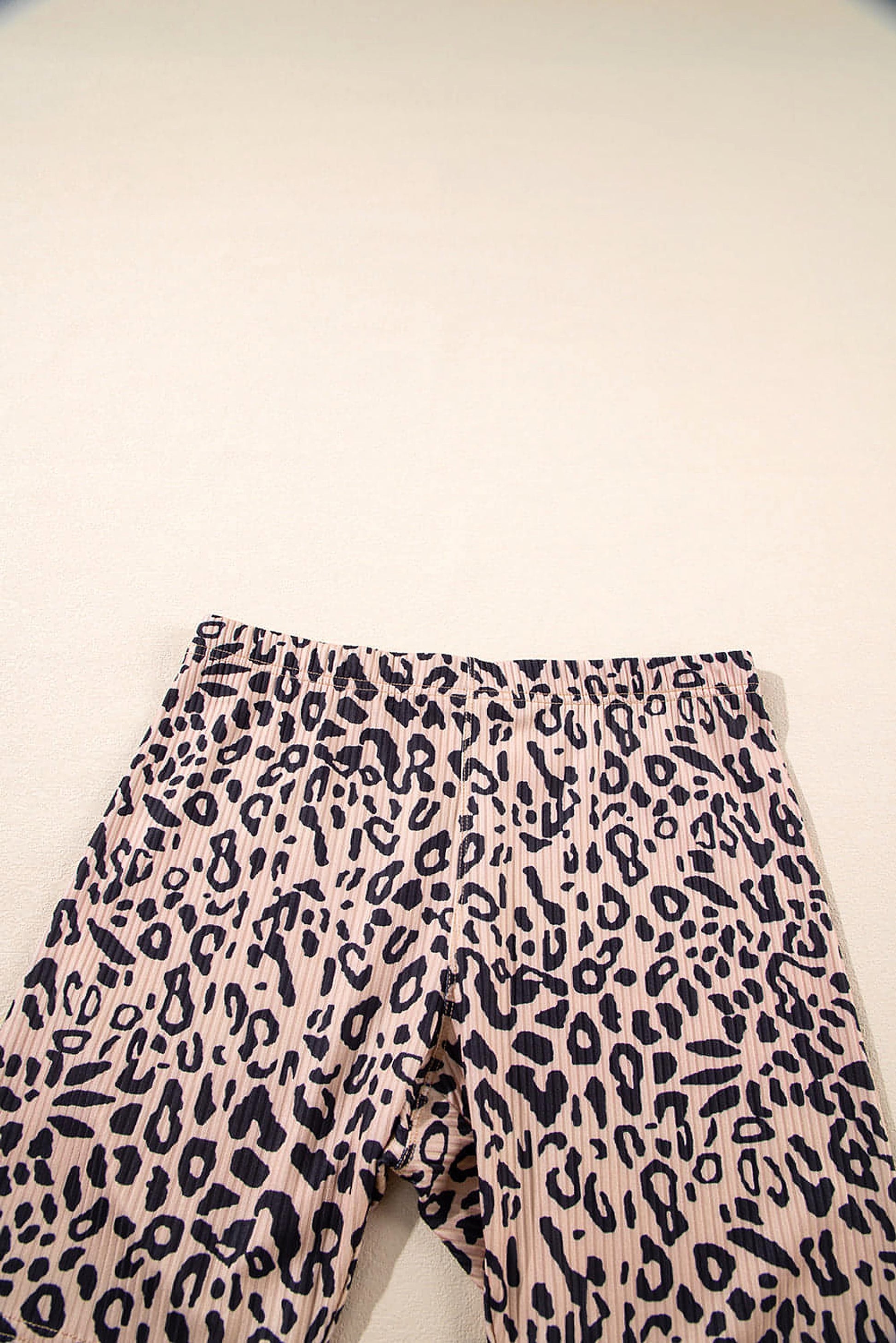 Khaki Leopard Print Ribbed Textured Knit Biker Shorts - enhanced image 3