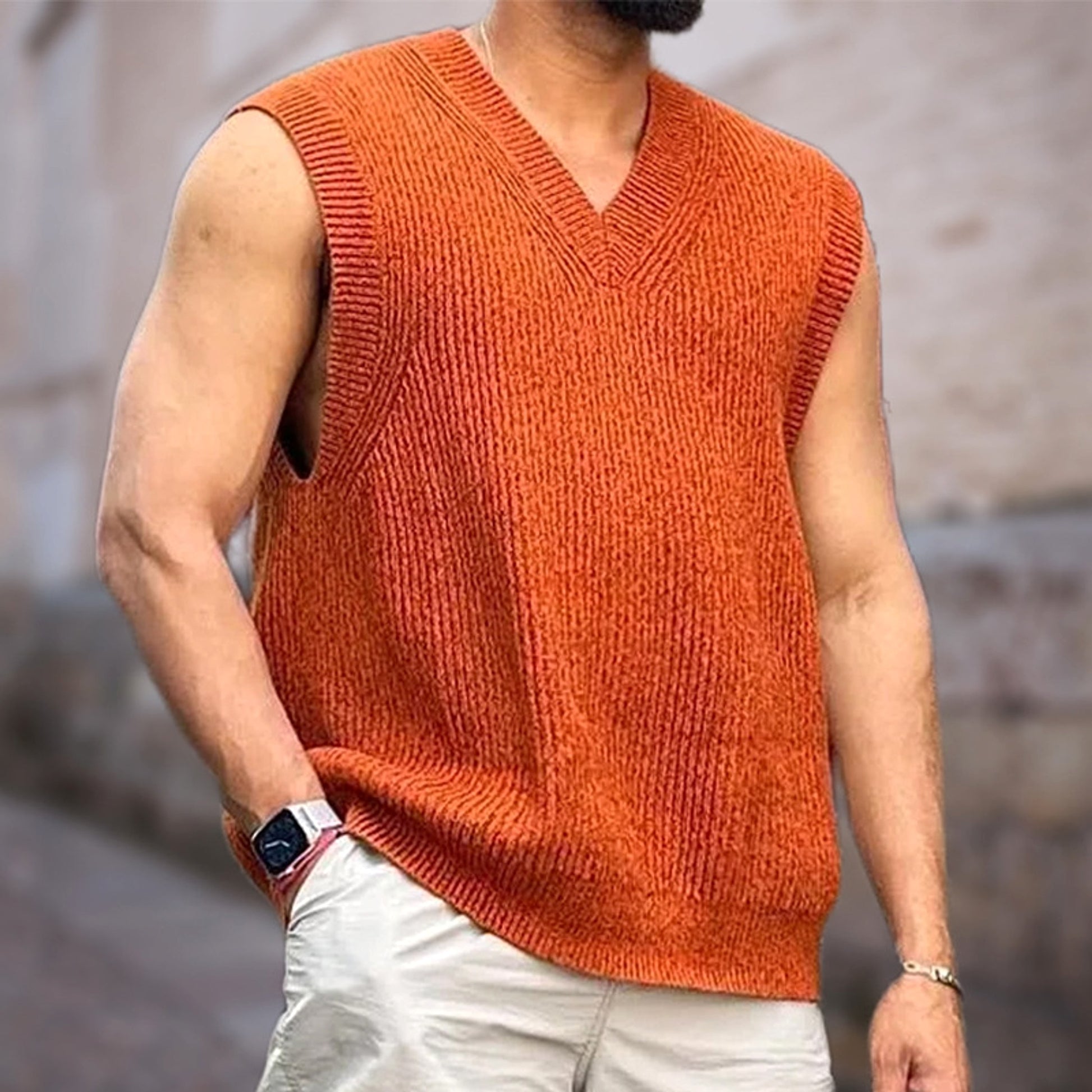 Knitwear Street Slim Fit V-neck Sleeveless Vest Sweater Men - enhanced image 3