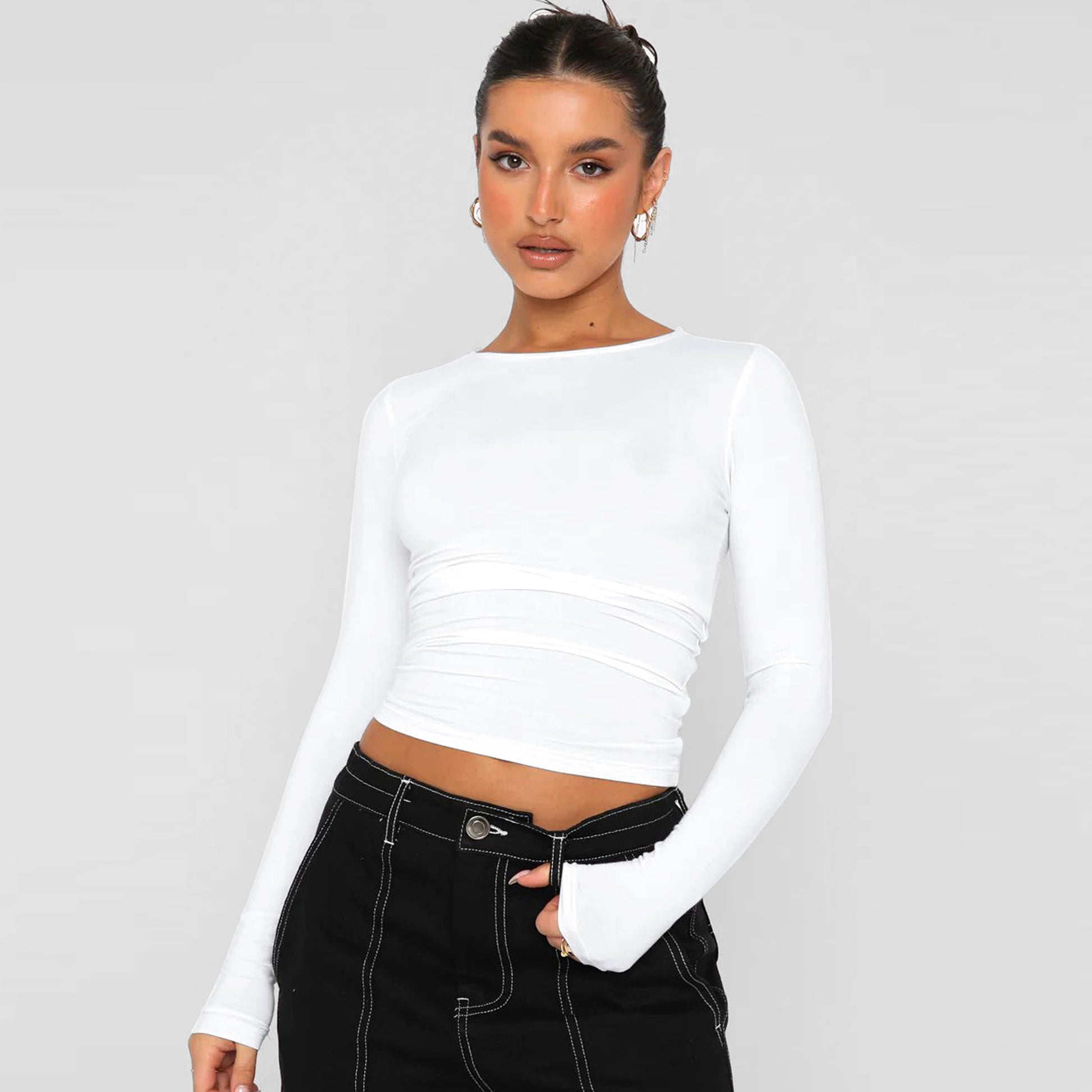 A1. Knitwear Tight Casual Long Sleeve T-shirt Women - enhanced image 3