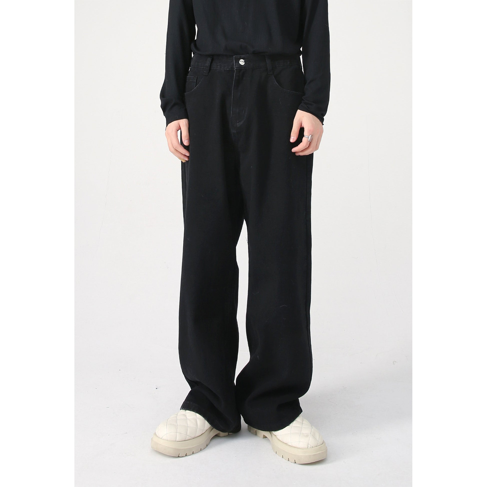 Korean Version Loose Elastic Waist Straight Casual Jeans For Men - enhanced image 3
