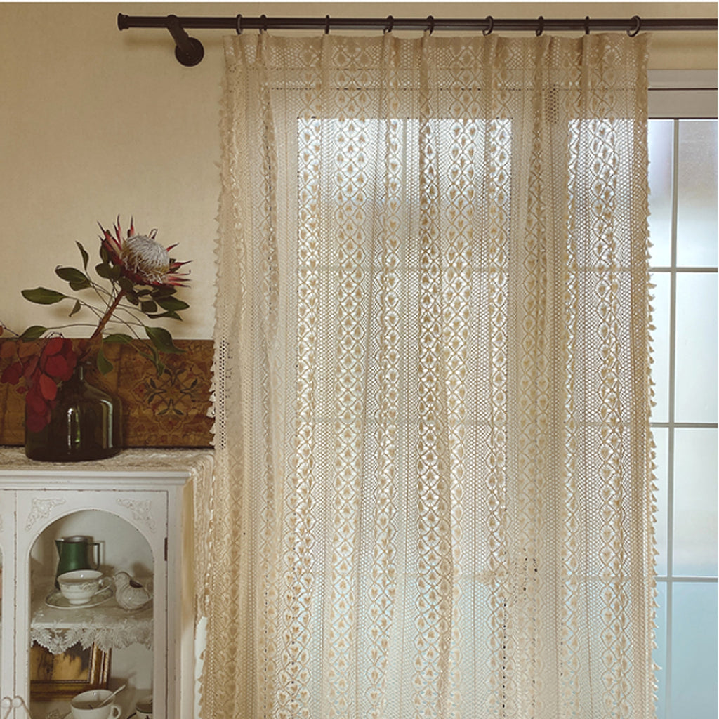LaceHarvest™ – Cotton Hemp Crochet Curtain in Rustic Farmhouse Style - enhanced image 3
