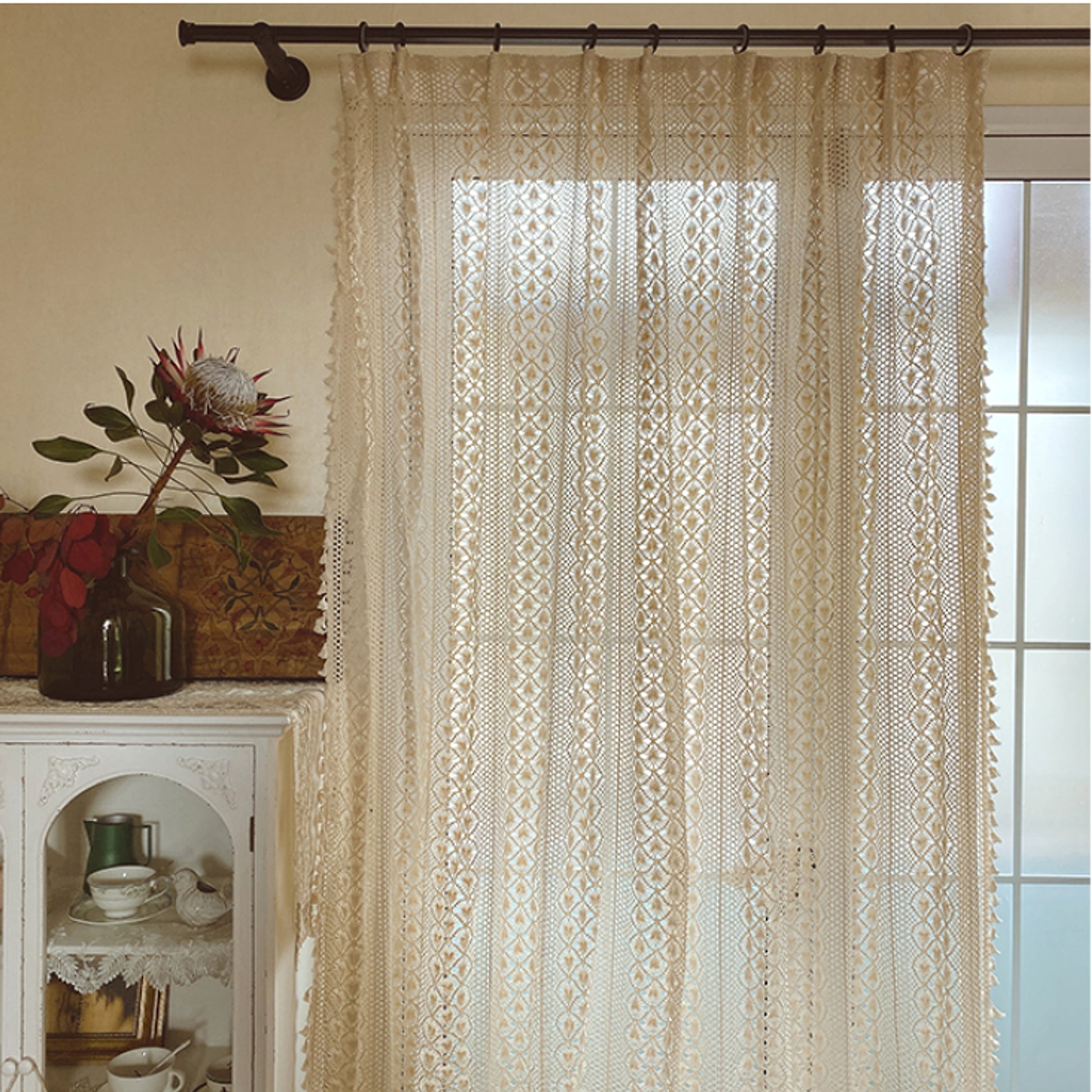LaceHarvest™ – Cotton Hemp Crochet Curtain in Rustic Farmhouse Style - enhanced image 3