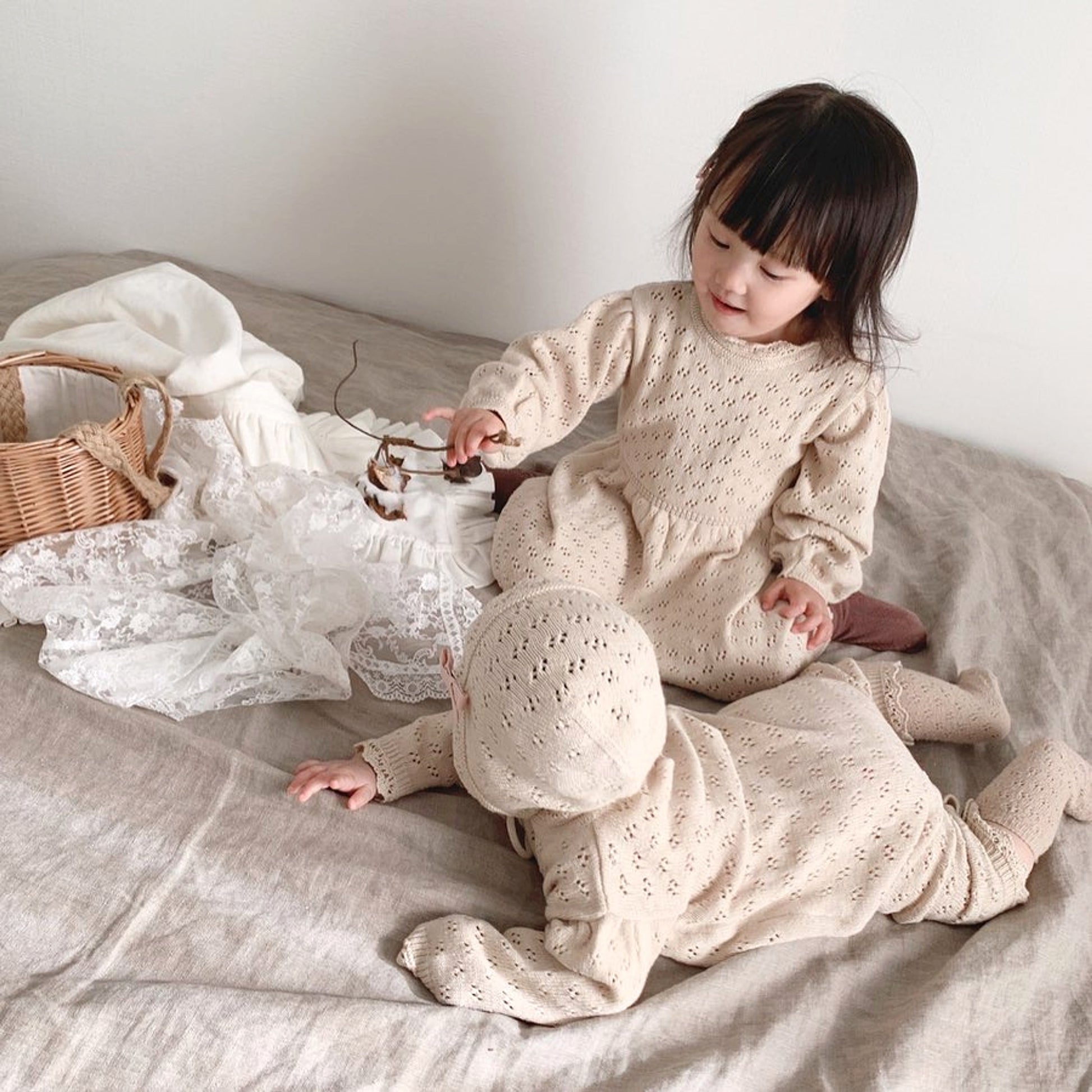 LaceNest™ – Knitted Hollow Baby Romper with Hat - enhanced image 3