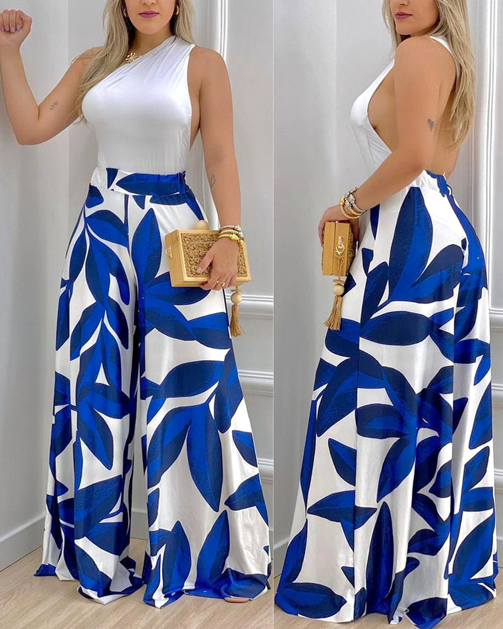 Ladies Fashion Patchwork Halter Jumpsuit - enhanced image 3