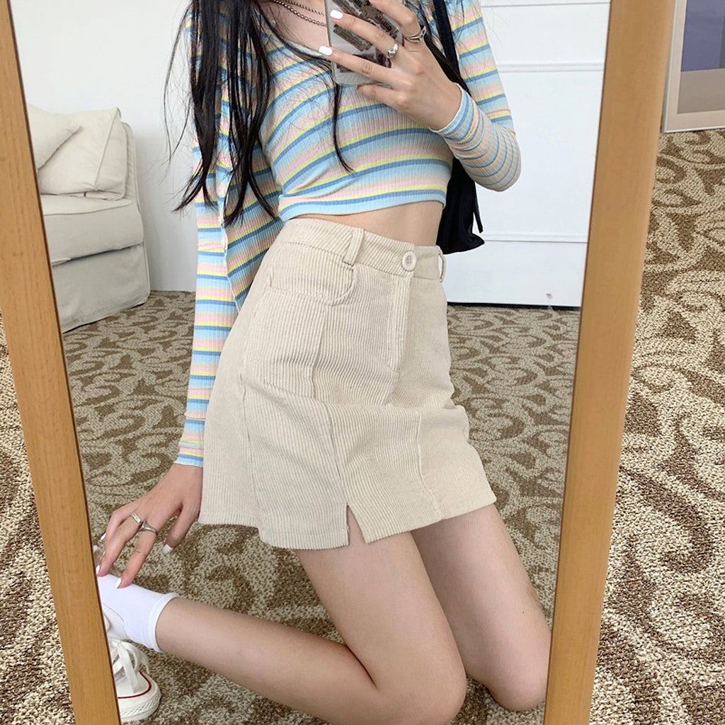 Ladies Retro Corduroy High Waist Slimming Short Skirt - enhanced image 3