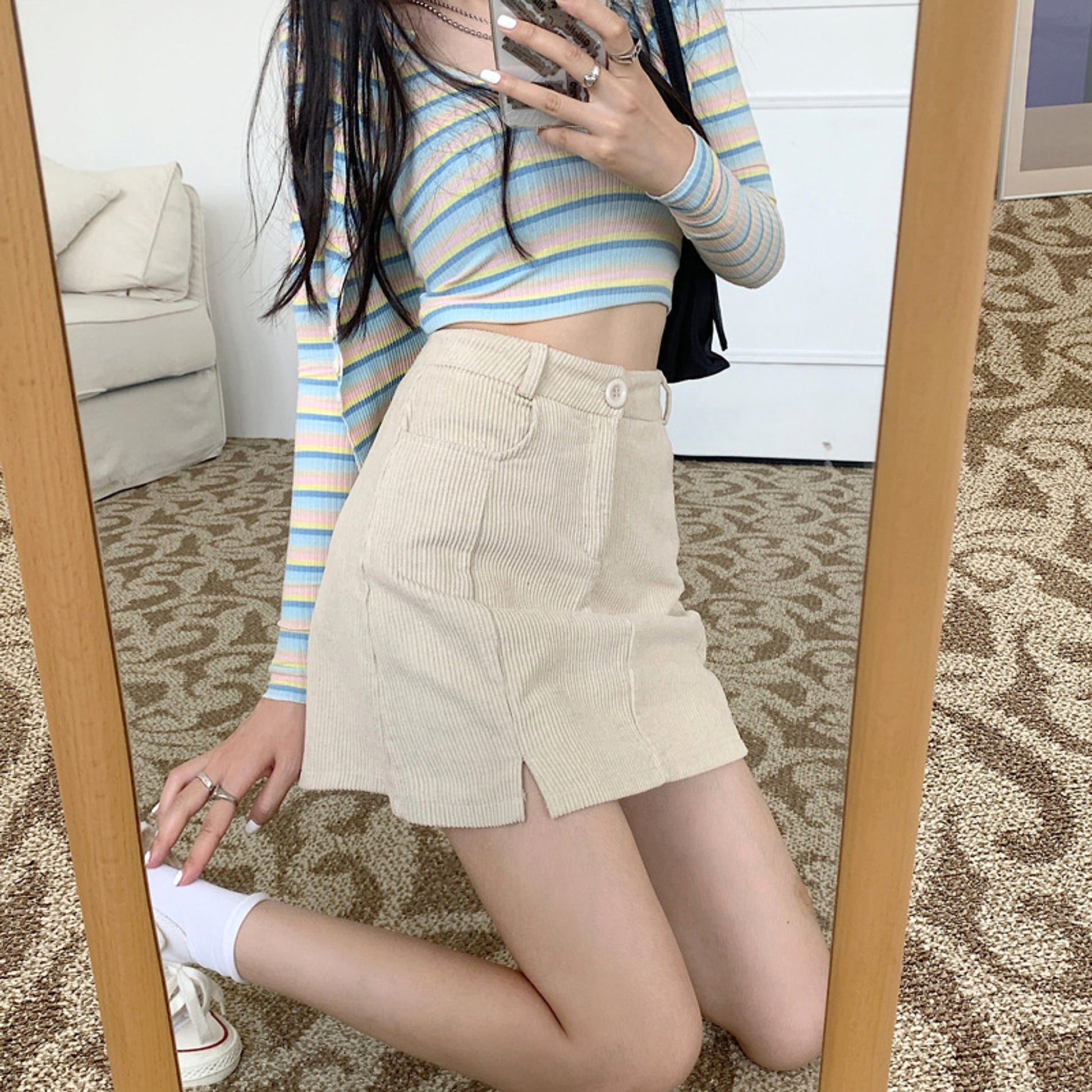 Ladies Retro Corduroy High Waist Slimming Short Skirt - enhanced image 3