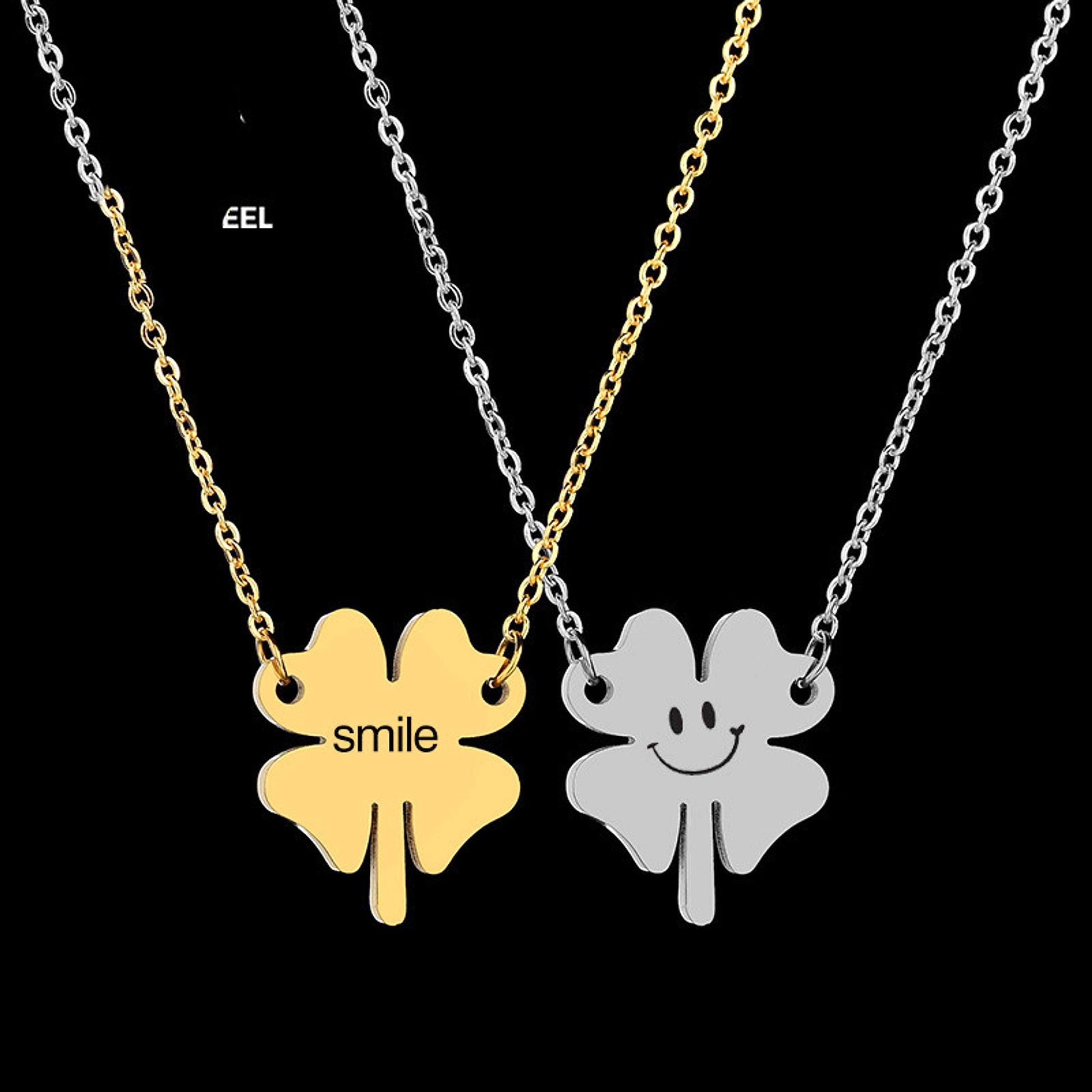 Ladies Stainless Steel Lucky Four-leaf Clover Necklace Lettering Clavicle Chain - enhanced image 3